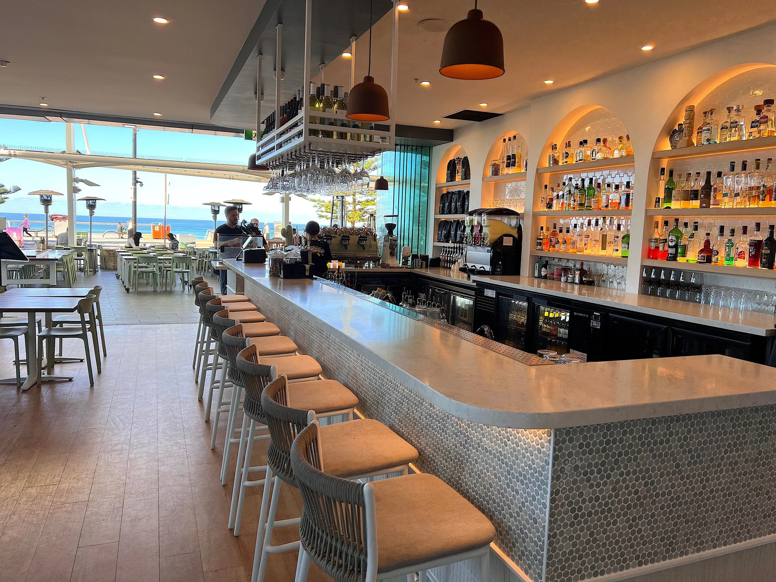Alma Surfers Paradise restaurant dining area with ocean views and relaxed beachfront atmosphere, Gold Coast