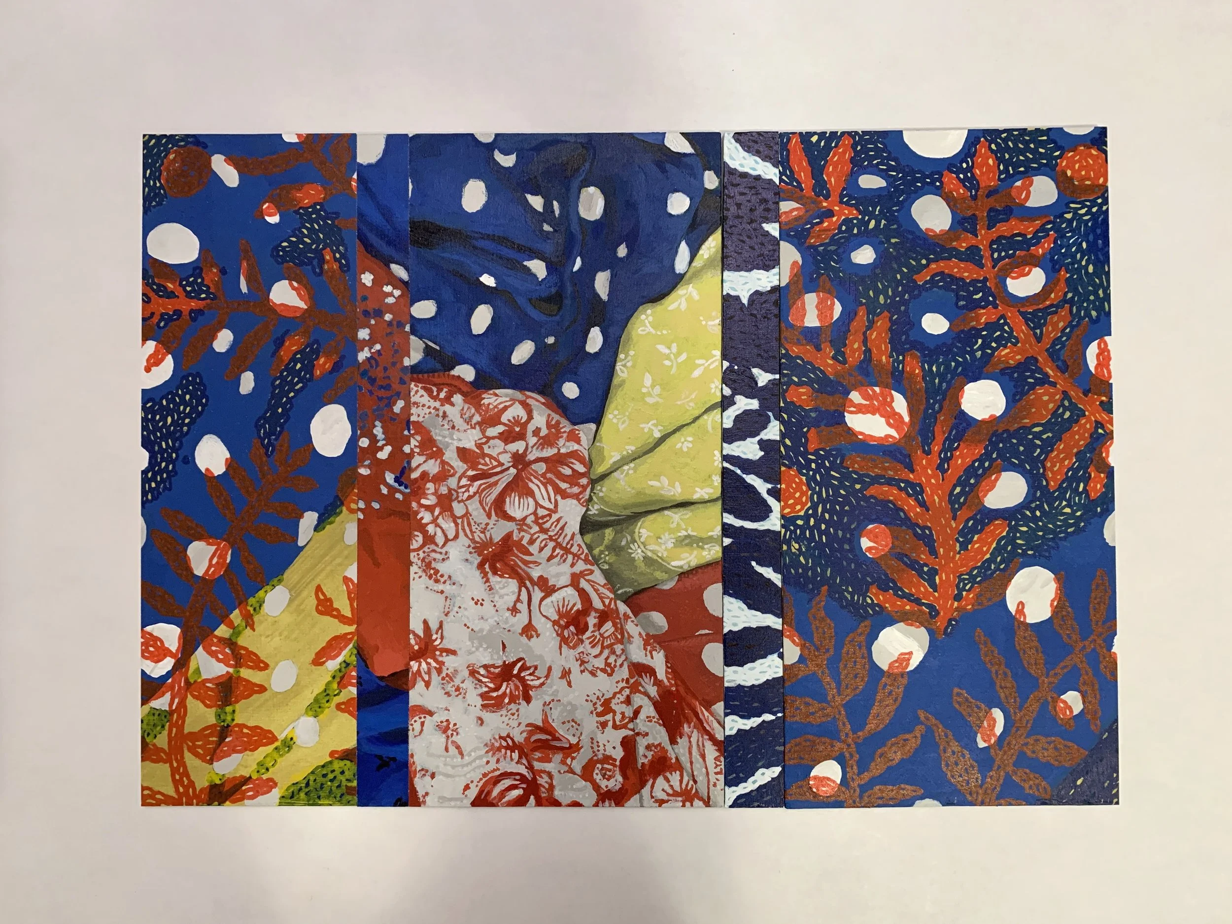 Thrift Primaries I - Acrylic paint on masonite panel - 2026 - 12" by 17.5"