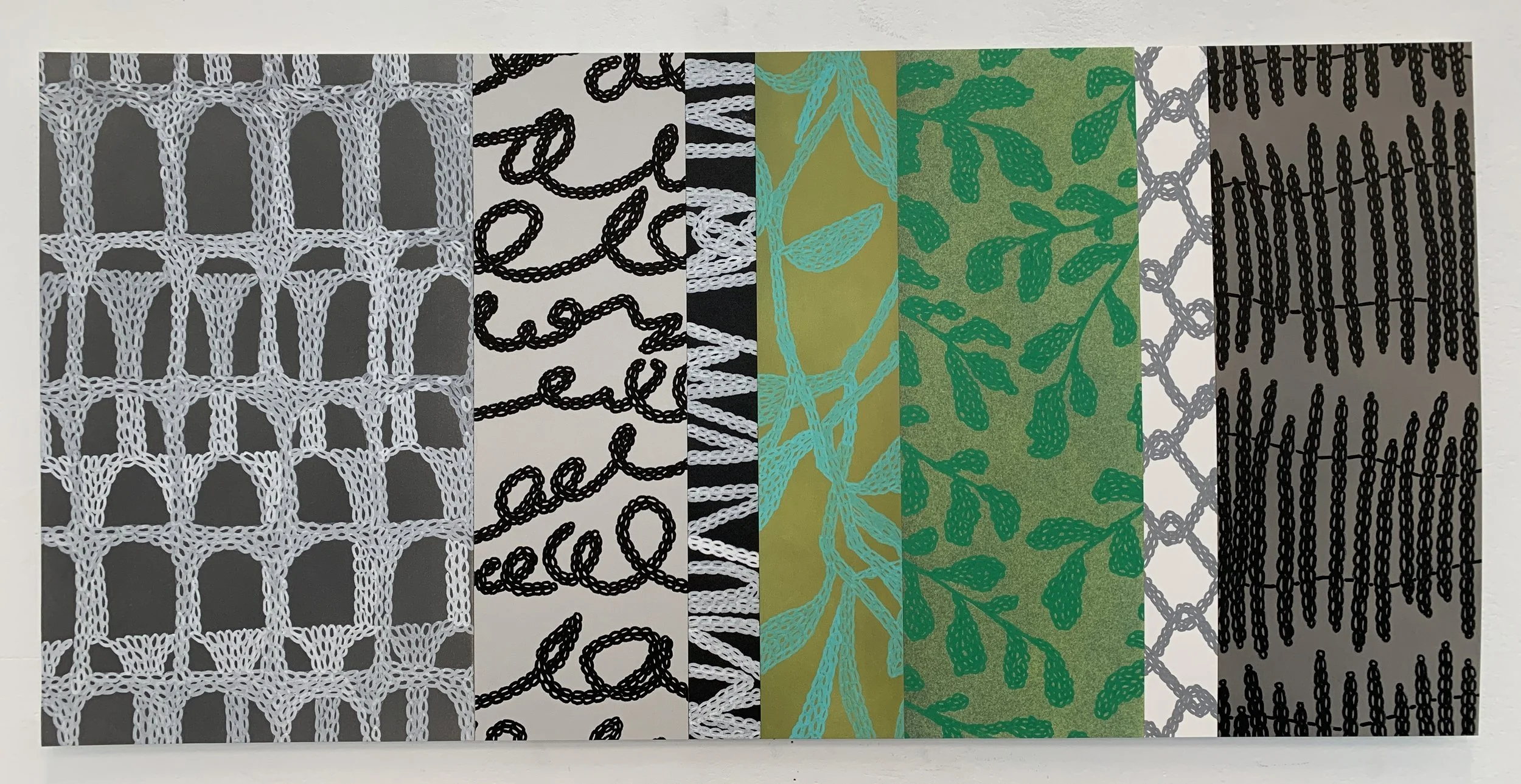 Enclosure / Exposure I - 2025 - Pastels and paint pens on white, black and tinted Stonehenge paper - 14.5" by 30"