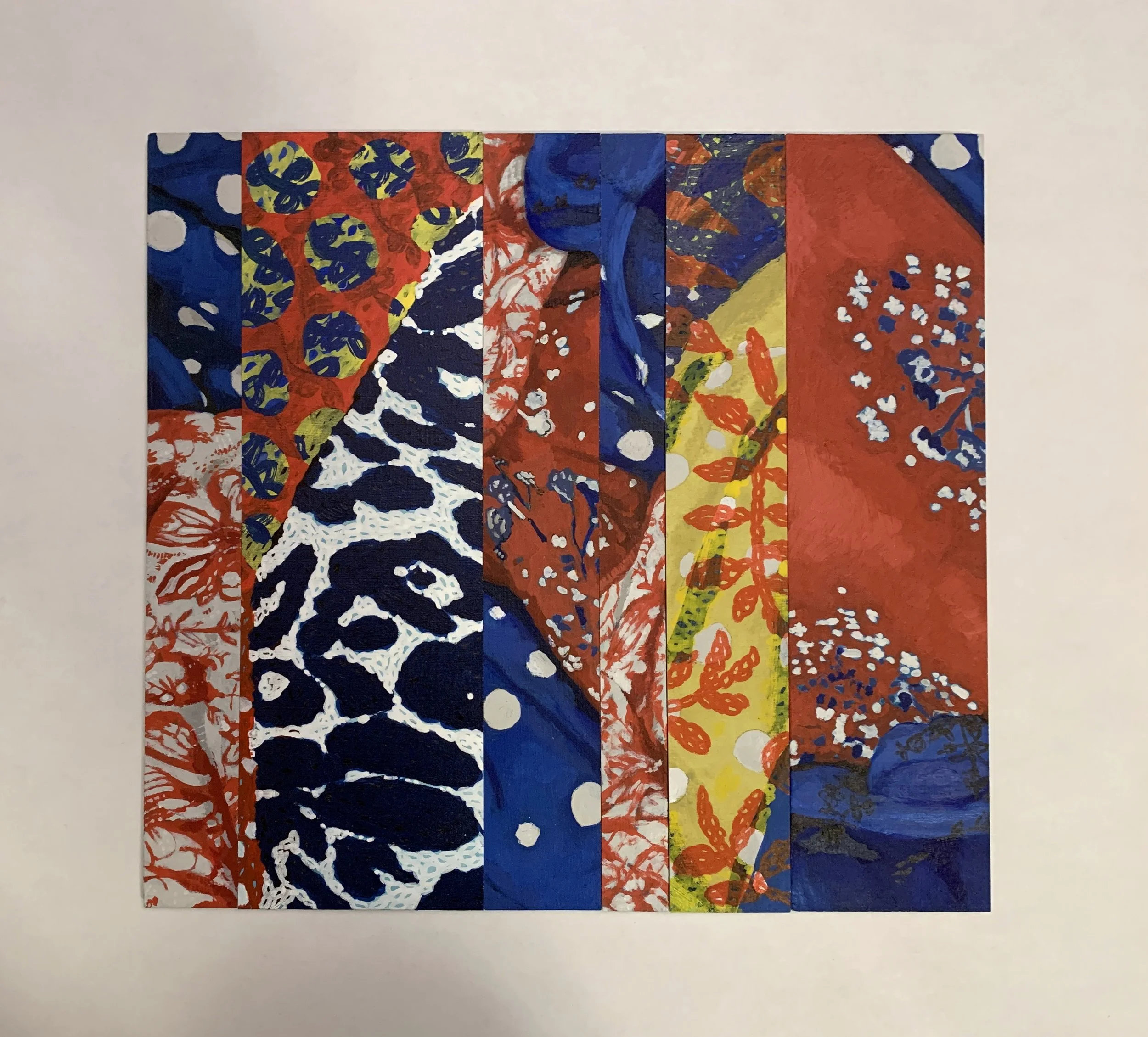 Thrift Primaries II - 2026 - Acrylic on masonite panel - 12" by 13"