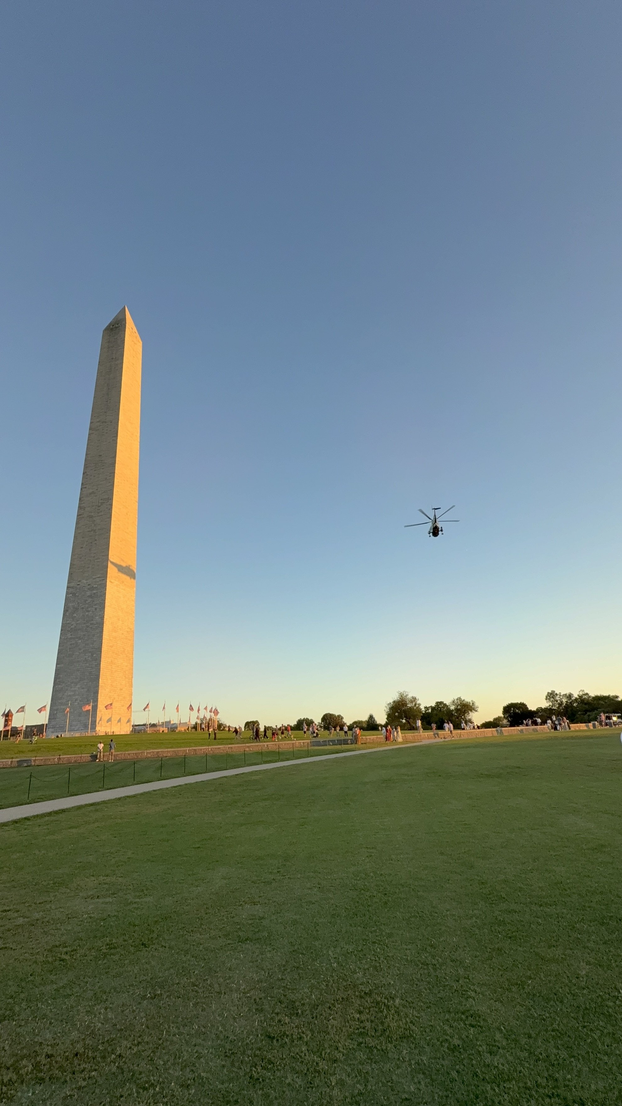Marine One with Washington Monument
