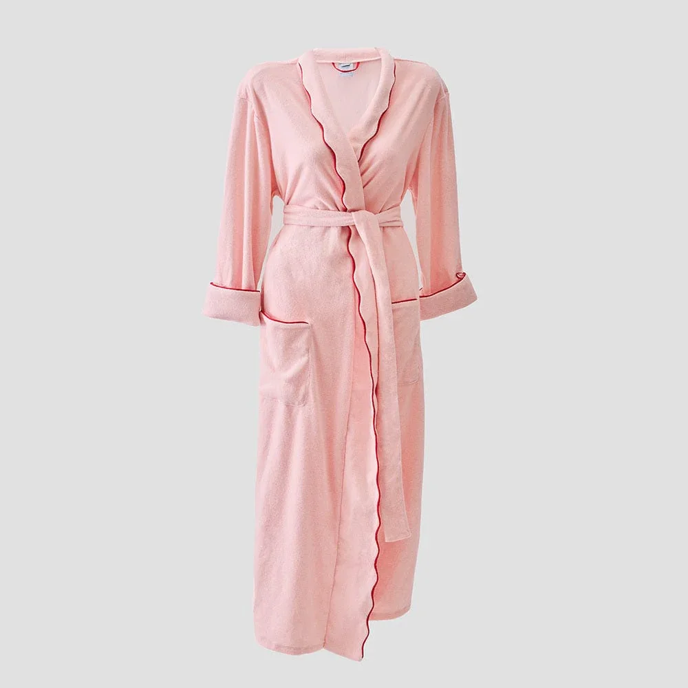 WEEZIE | Long Lightweight Robe - Pink With Red No Embroidery