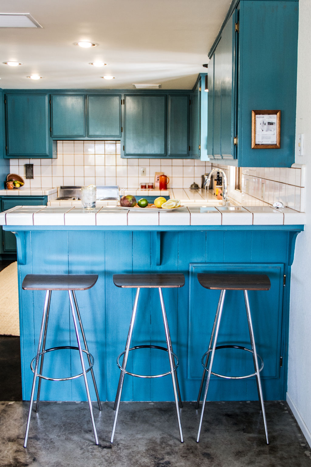 Kitchen with bar stools for high top counter