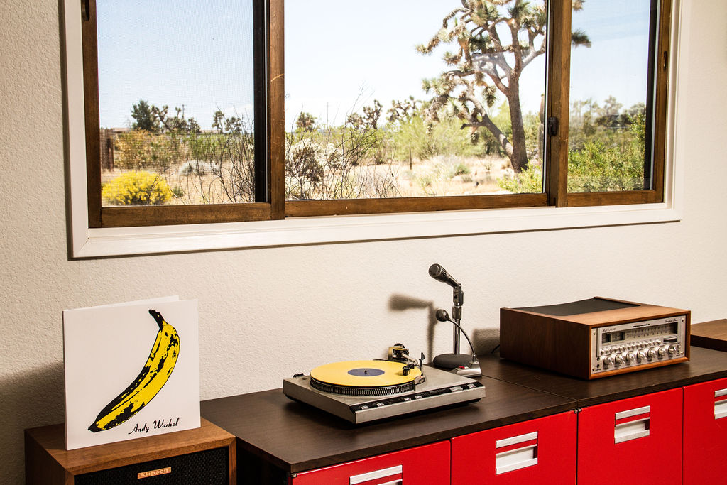 Marantz Stereo with the Velvet Underground record and a view of Joshua Tree