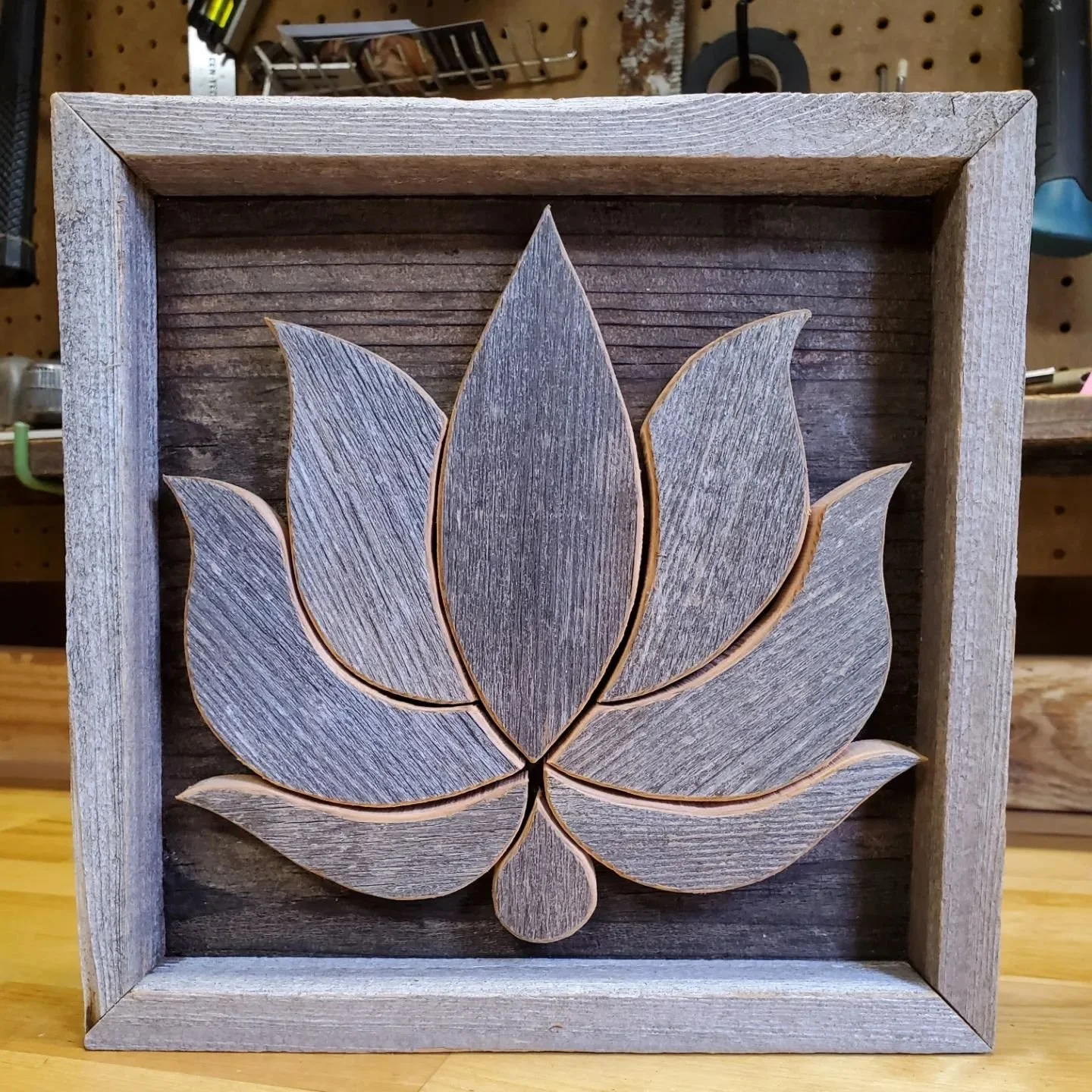 It feels so good to get back in my shop!  After a rainy winter and a busy spring of home repairs and travel, I finally got in there and cleaned out a few cobwebs to get caught up.  Here's a new lotus design for my yoga studio @revolutionyogastudio  w