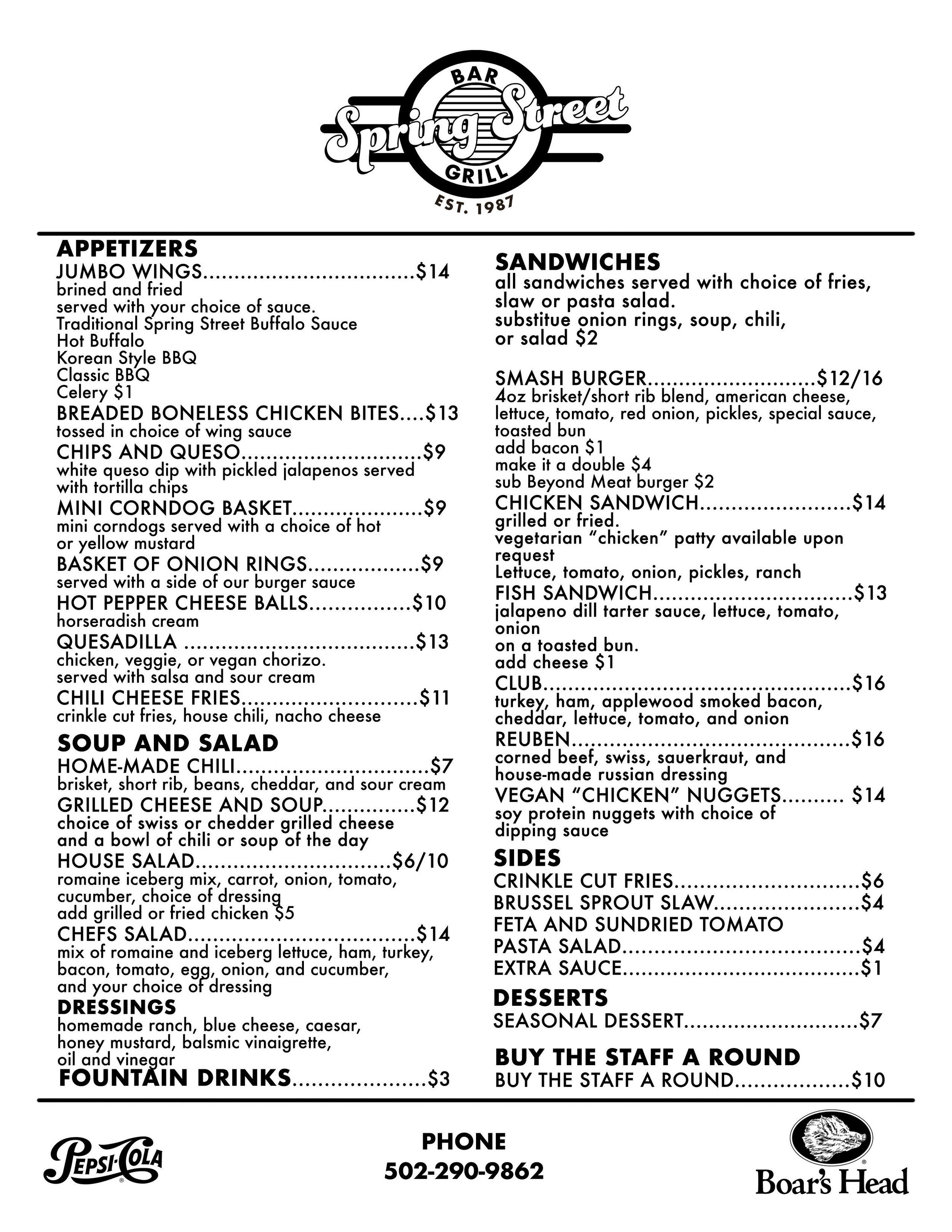 Menu — SPRING STREET BAR & GRILL