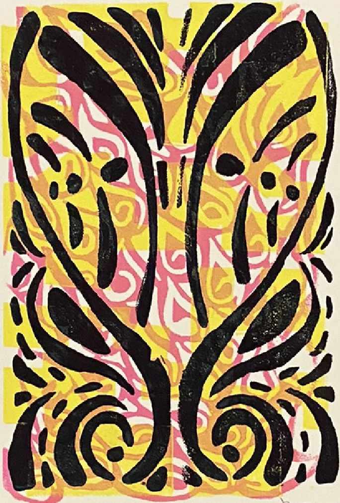 Medallion, block print on Masa, 4"x6"