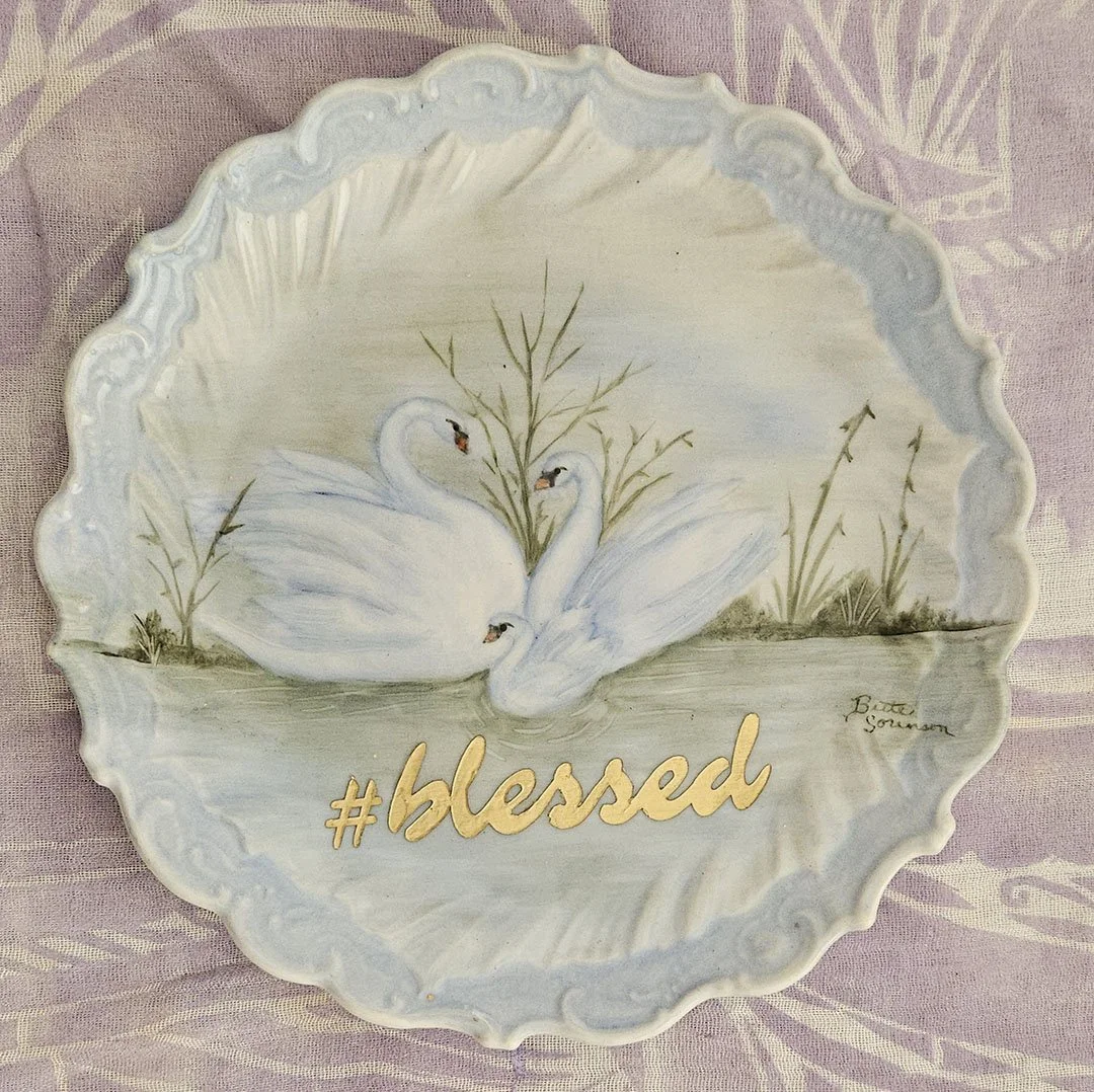 Blessed, hand painted vintage plate