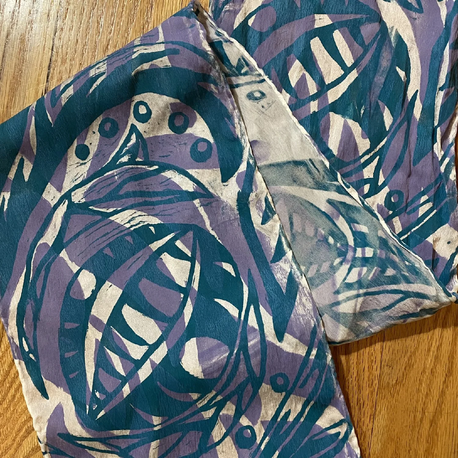 Diaphanous study, geometric block print on silk