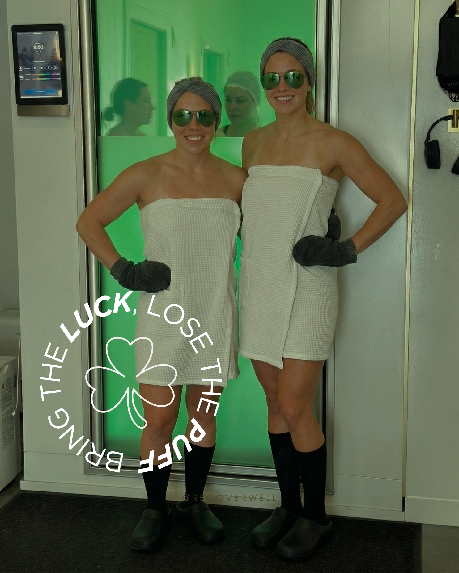 st patricks themed girls in front of the cryo chamber