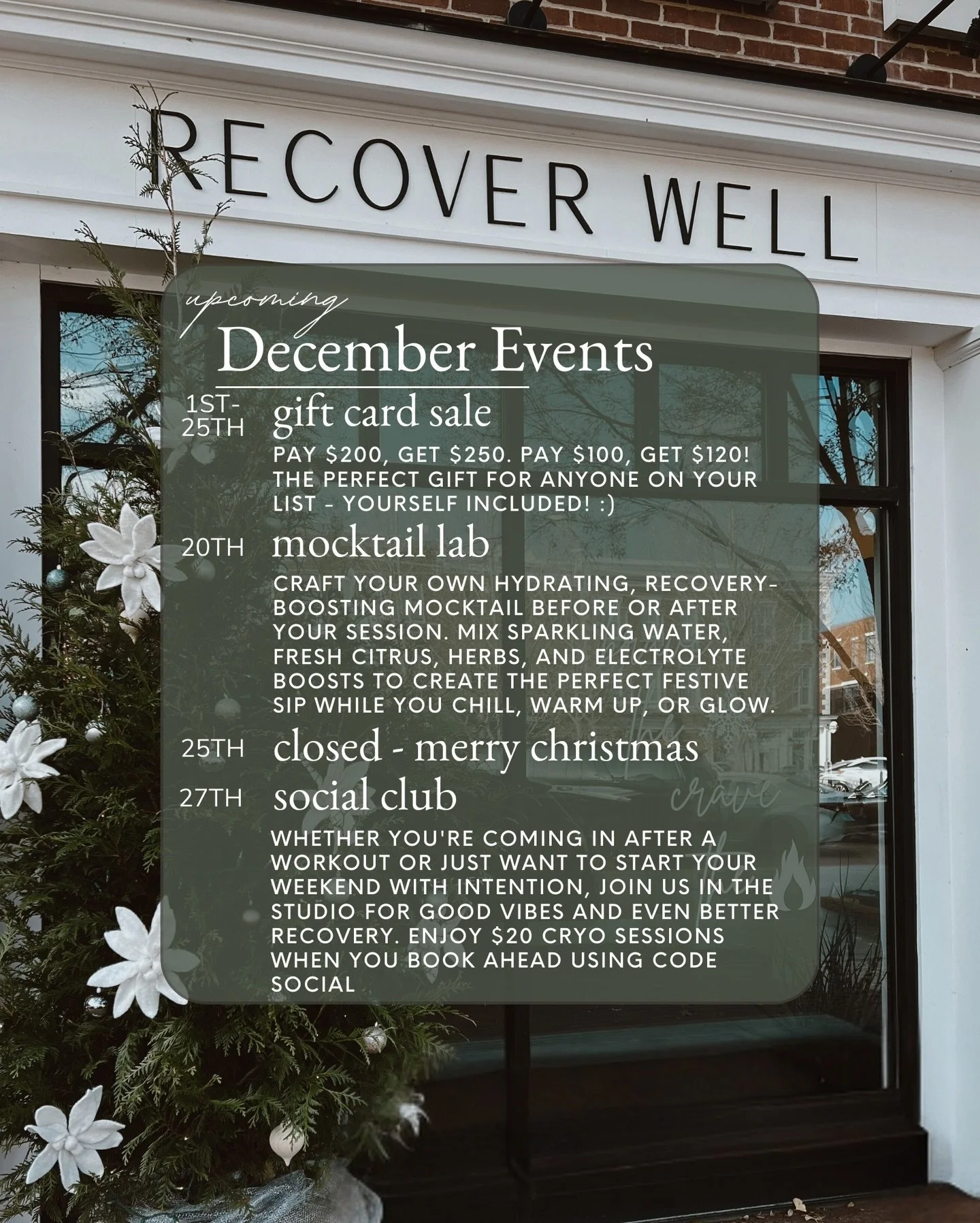 December is here and we&rsquo;re ending the year in full recovery mode 🎁
This month is all about slowing down, warming up, and giving the gift of wellness. Our gift card sale is on all month long&mdash;because nothing says &ldquo;I love you&rdquo; l