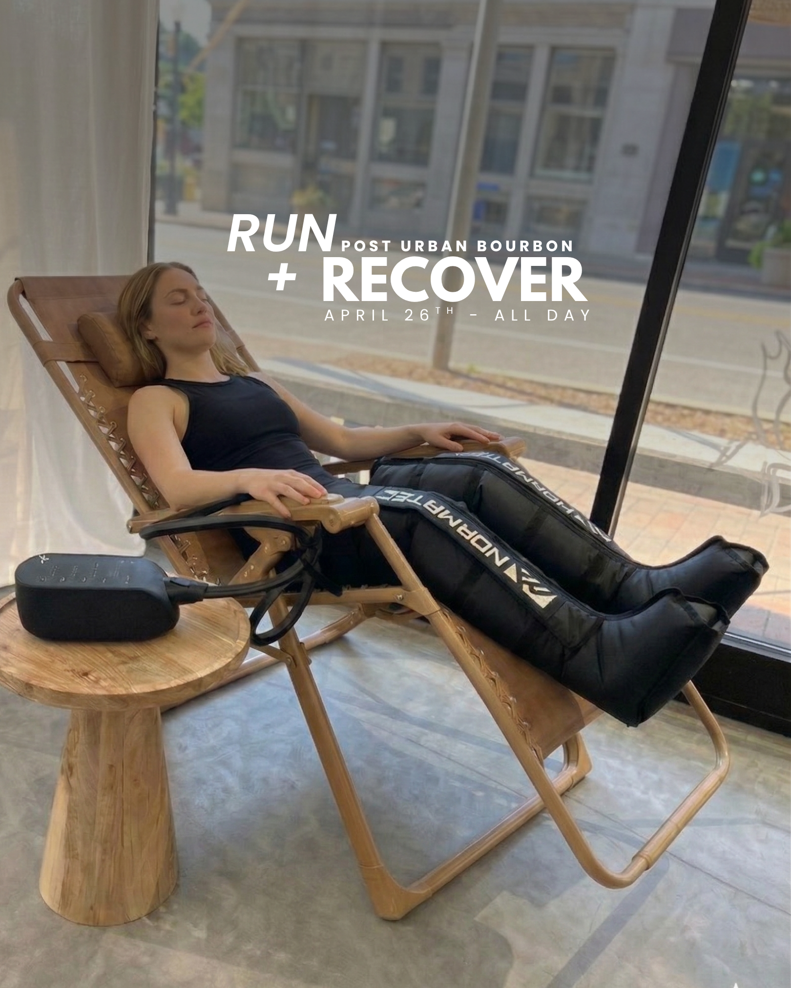 woman relaxing with her eyes closed using normatec boots