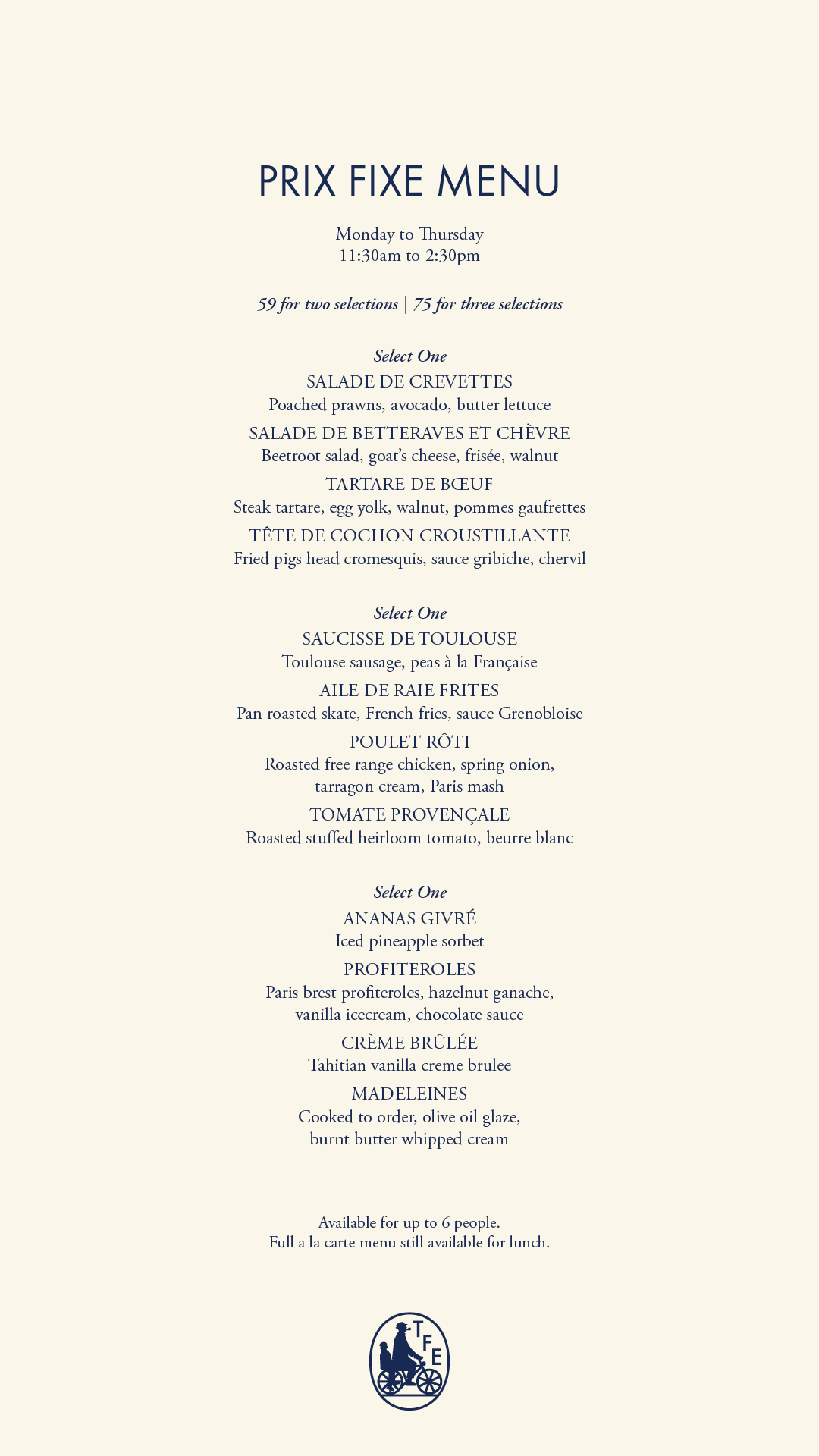 Pri Fixe Menu Example Prix Fixe Menu at The French Exit — Anyday