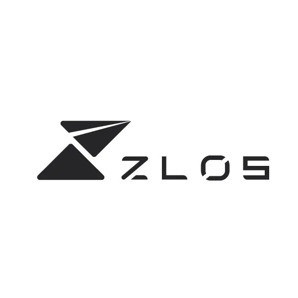 Logo with an abstract paper airplane icon and the text 'ZLOS' in modern font