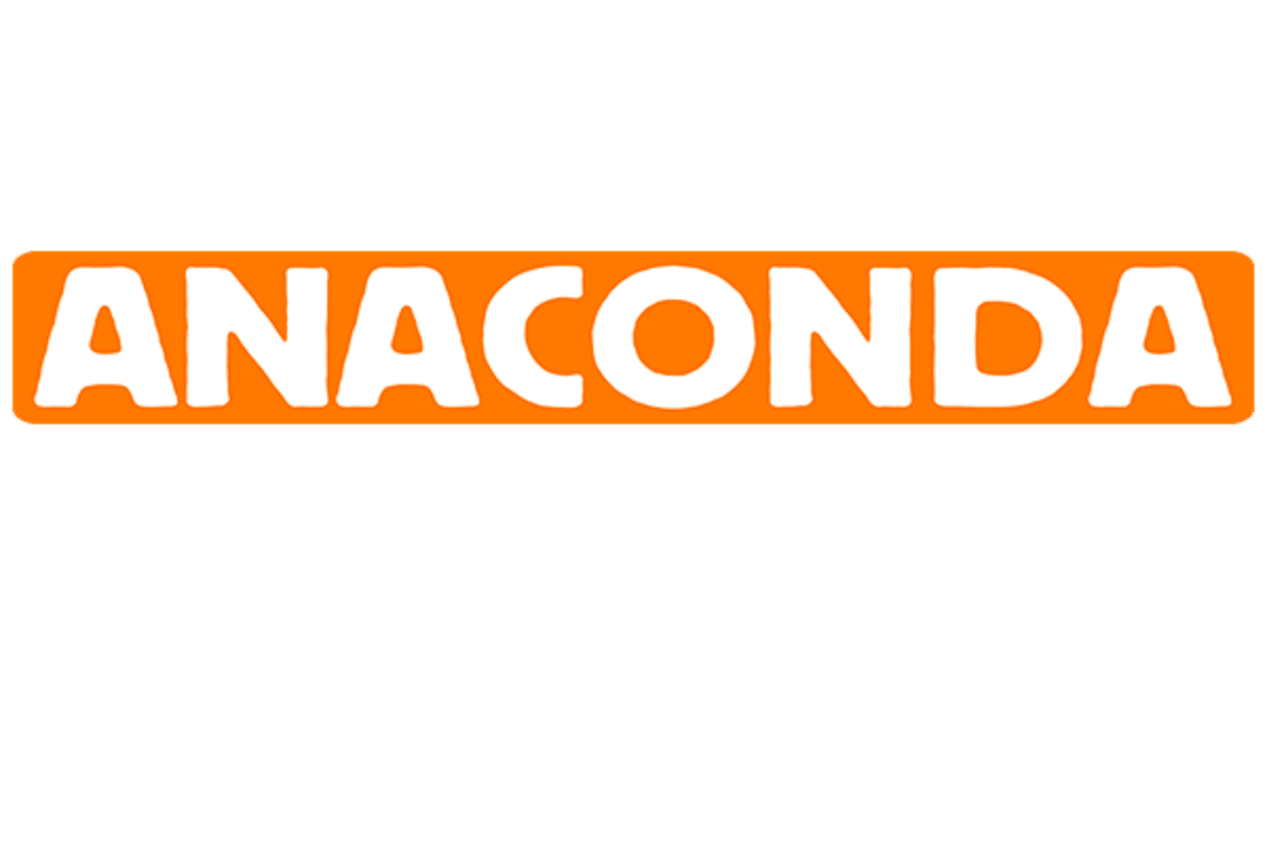 Logo for the animated TV series 'Anaconda,' featuring the word 'ANACONDA' in bold white capital letters on an orange background.