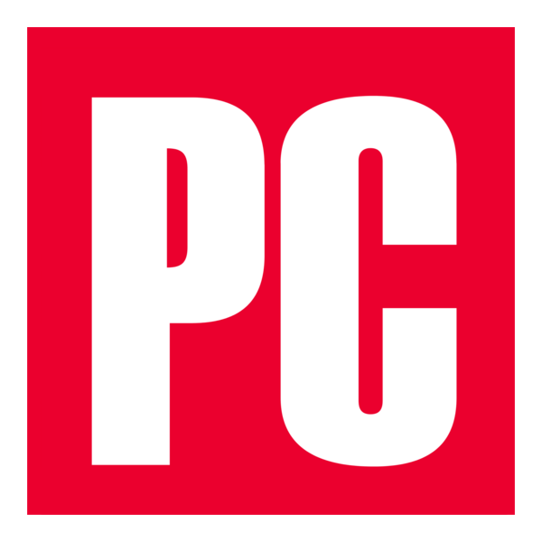 Red square background with large white letters 'P' and 'C' in the center.