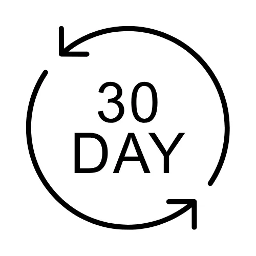 A black and white circular icon with arrows indicating a 30-day cycle and the text '30 DAY' in the center.