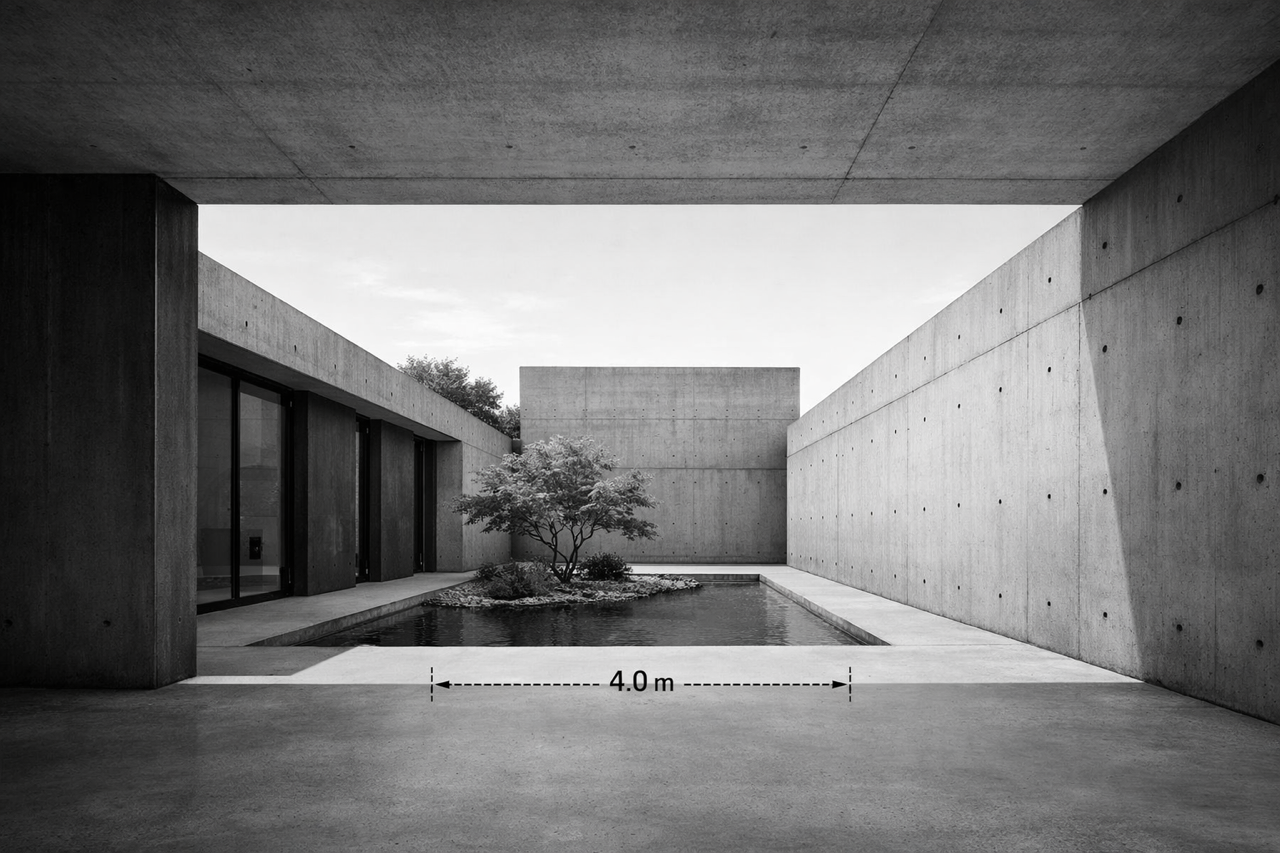 Architect-designed concrete house in South Yarra, Melbourne with minimalist courtyard and water feature