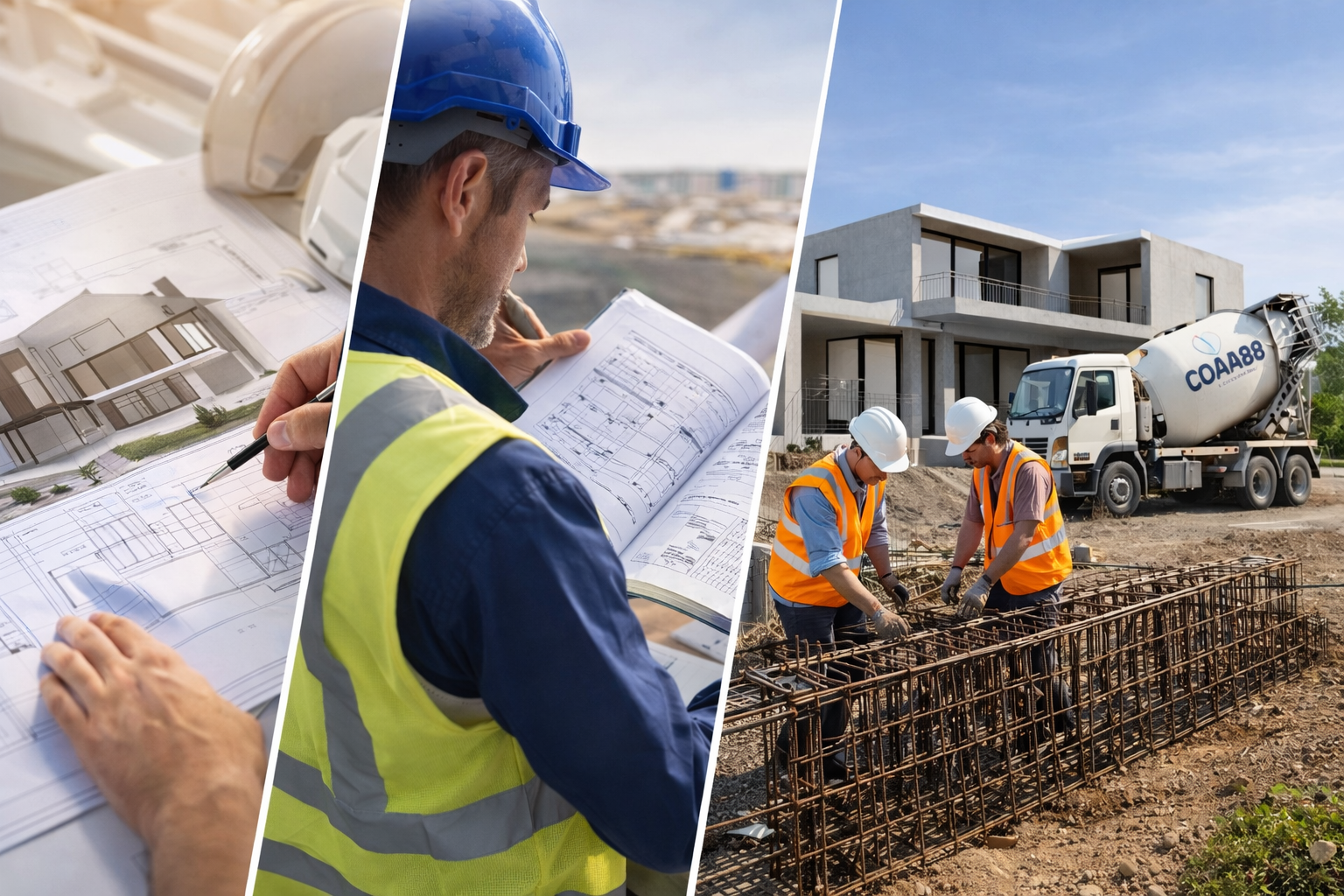 COAD88 CONCRETE HOUSE design and build process in Melbourne showing architectural planning, engineering, compliance and full concrete construction