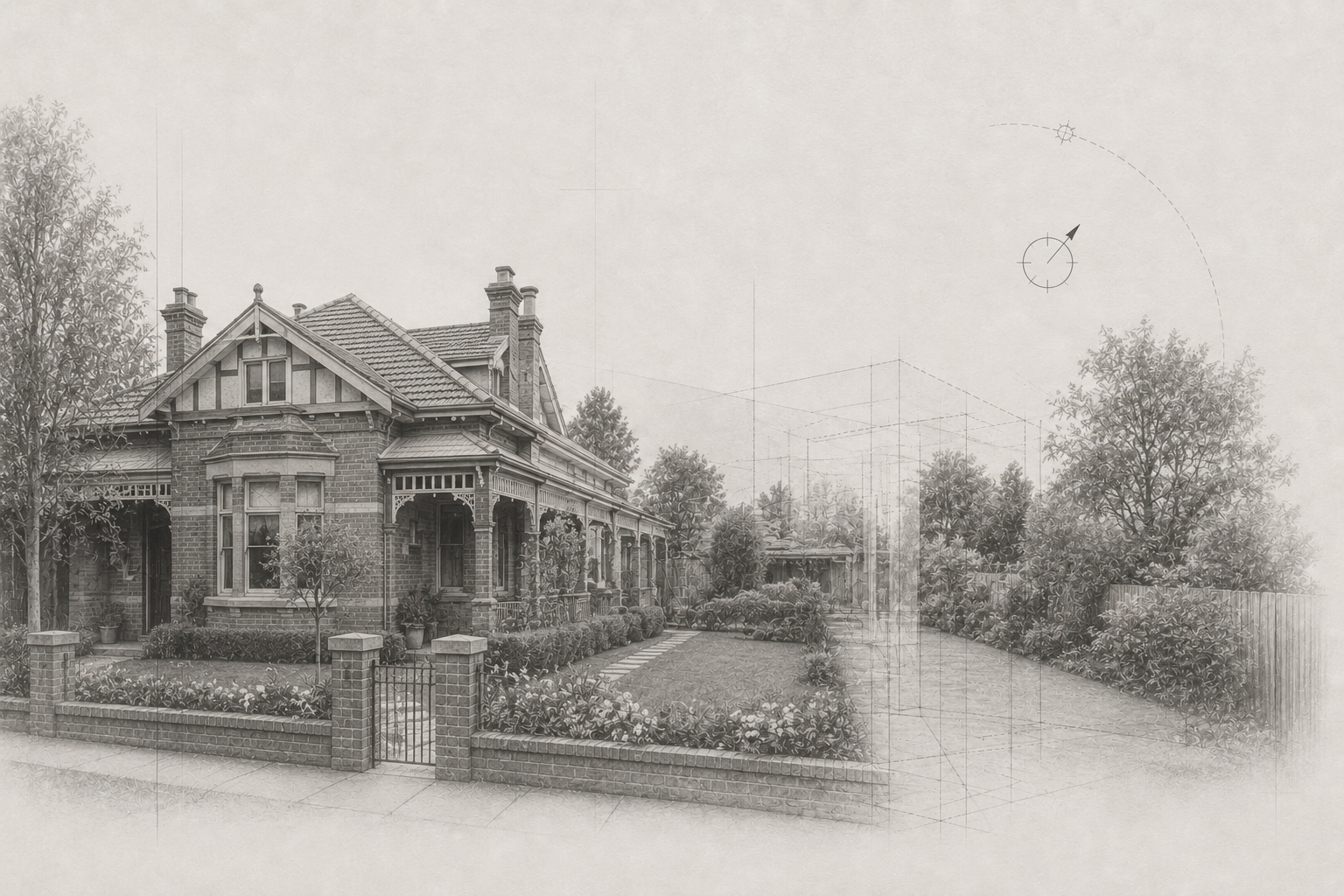 Substantial Melbourne period home on a large landscaped site with conceptual lines for a contemporary COAD88 addition.