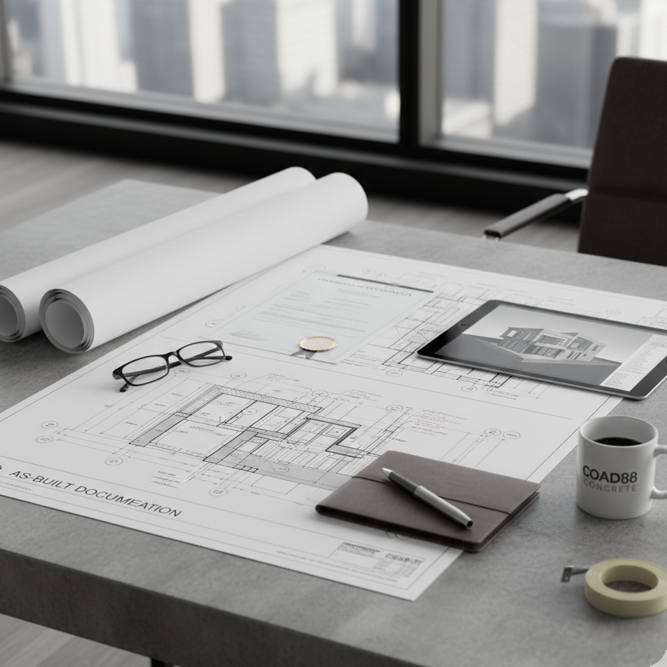 Early concrete building design and site-planning review by COAD88 CONCRETE.