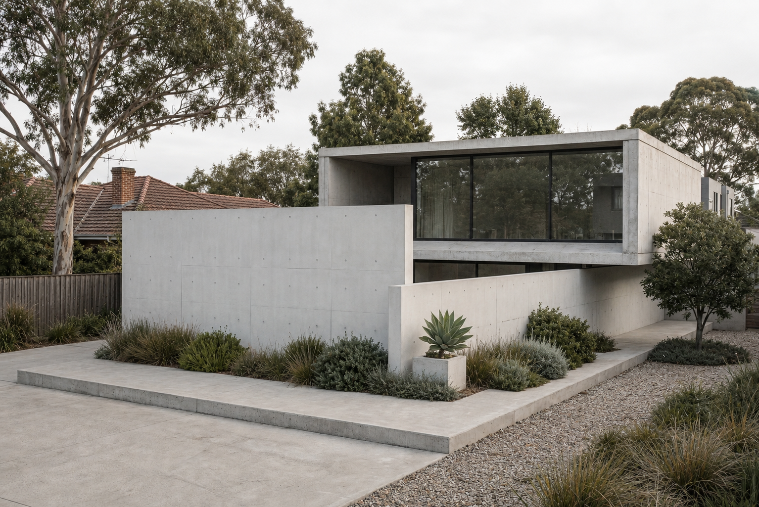 Bespoke off-form concrete home by COAD88 CONCRETE in a leafy established Melbourne streetscape