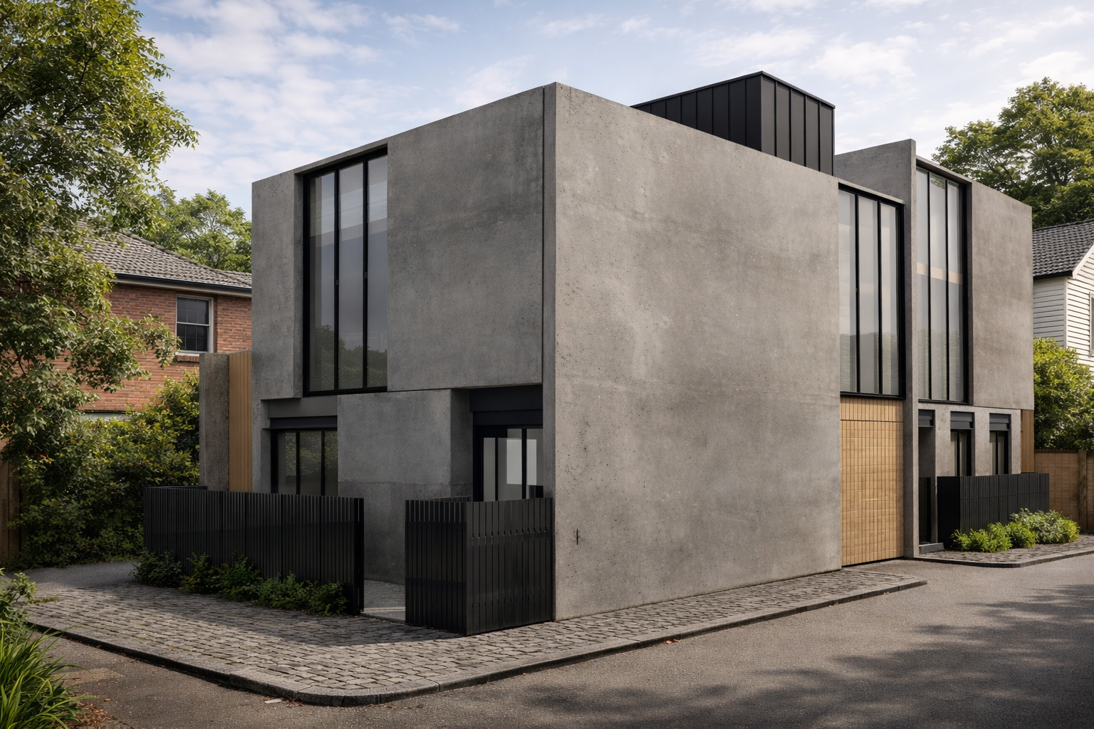 Modern concrete townhouses in Kew designed and built by COAD 88 Concrete, featuring durable exposed concrete and functional architectural form.