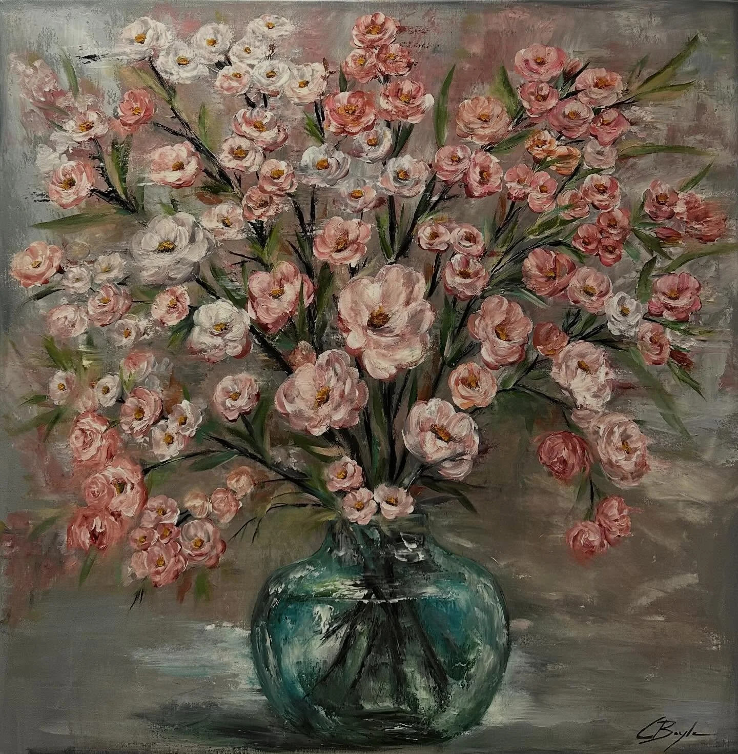 Sometimes, when you let go and just live in a moment, you manage to create something that truly moves you and connects with you. This is one of those paintings&hellip;and I&rsquo;m totally in love with everything about it. The texture, the pink again