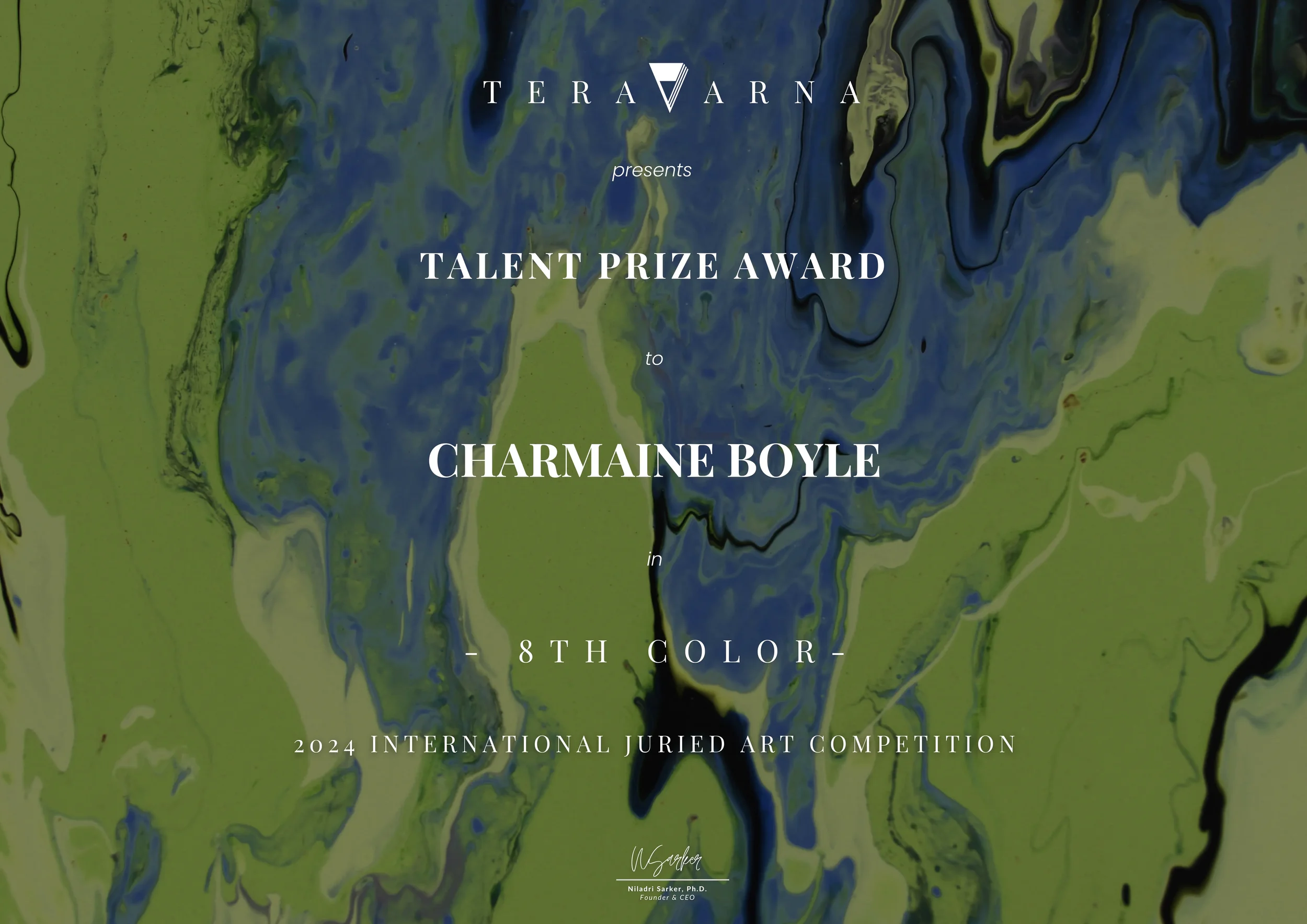 Charmaine Boyle Teravarna Talent Prize Certificate.webp