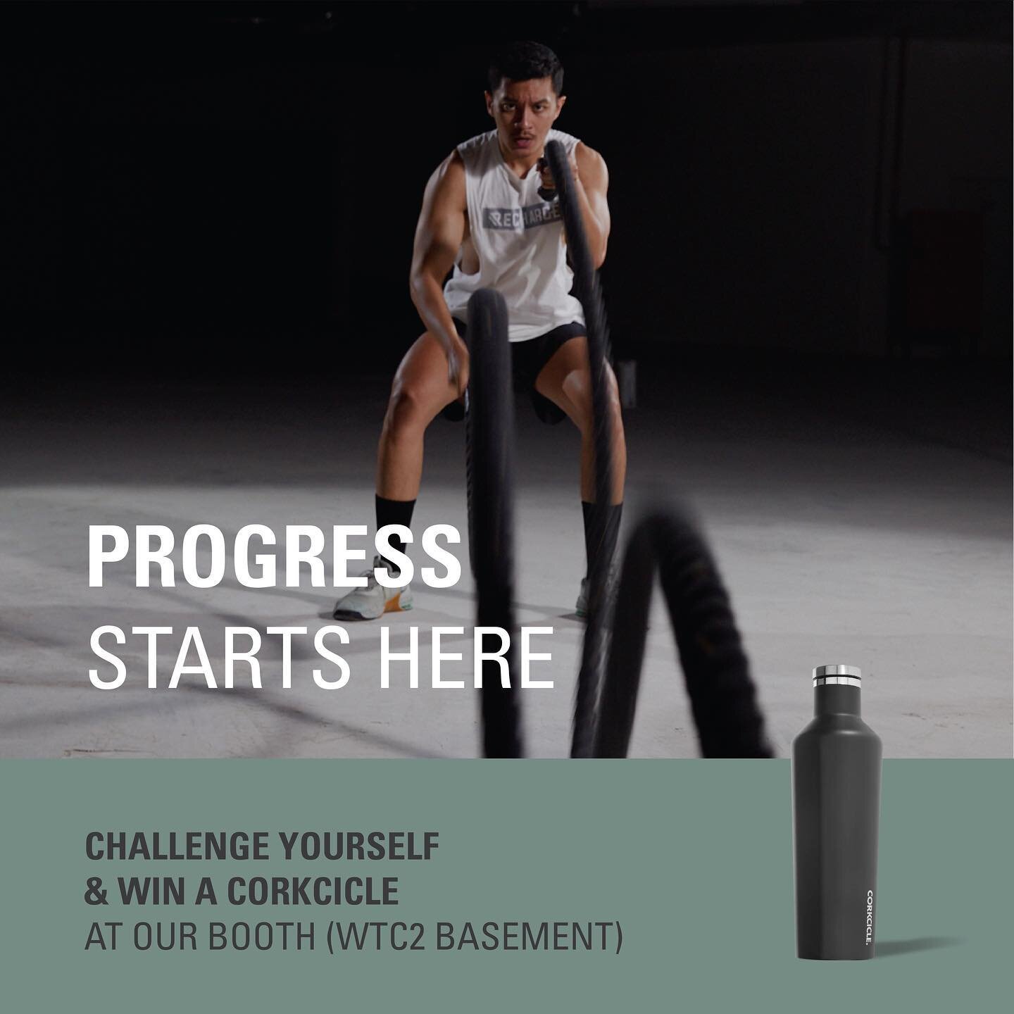 Up for a challenge? Visit to our booth and push yourself to win a Corkcicle 🏆💪🔥

Recharge booth at WTC 2 Basement. 

For more information about Personal Training, classes and pricelist, chat our admin with link in the bio.
#GetRecharge #ifeelrecha