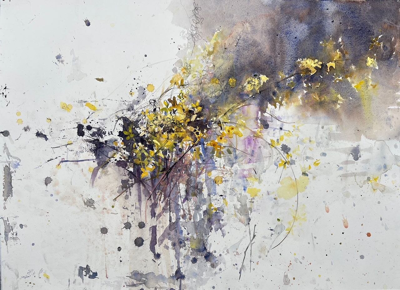 Forsythia
58x76cm 

#blossom #enpleinair #spring #appreciation #flowers #exhibition  #watercolour #malerei #artcontemporary #edinburgh #womenpainters #painting #artist #art #mixedmediapainting#pascalerentsch #inspiration
  #kunst #apstractart #artcol