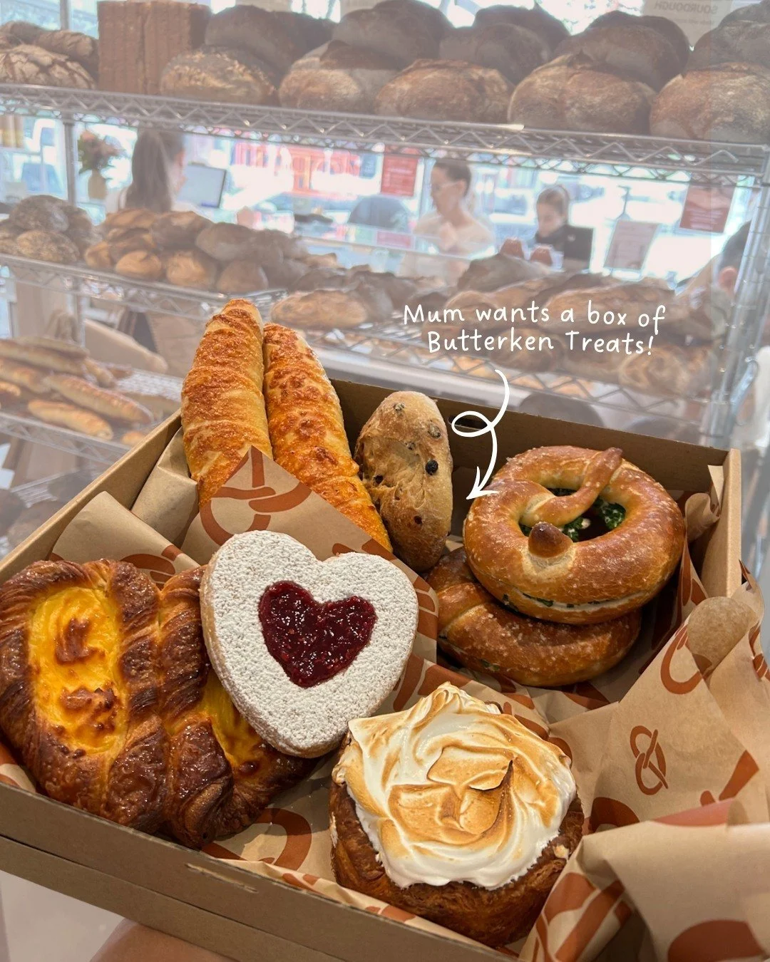 🌻OPEN ALL MOTHER&rsquo;S DAY WEEKEND 🌻

Yes, even Sunday!

Still looking for something special for Mum this weekend?

We&rsquo;ve got you covered ❤️

Butterken Bakery will be OPEN:
🥨 Saturday 8am&ndash;2pm
🍰 Sunday 8am&ndash;2pm 🌻Mother&rsquo;s 