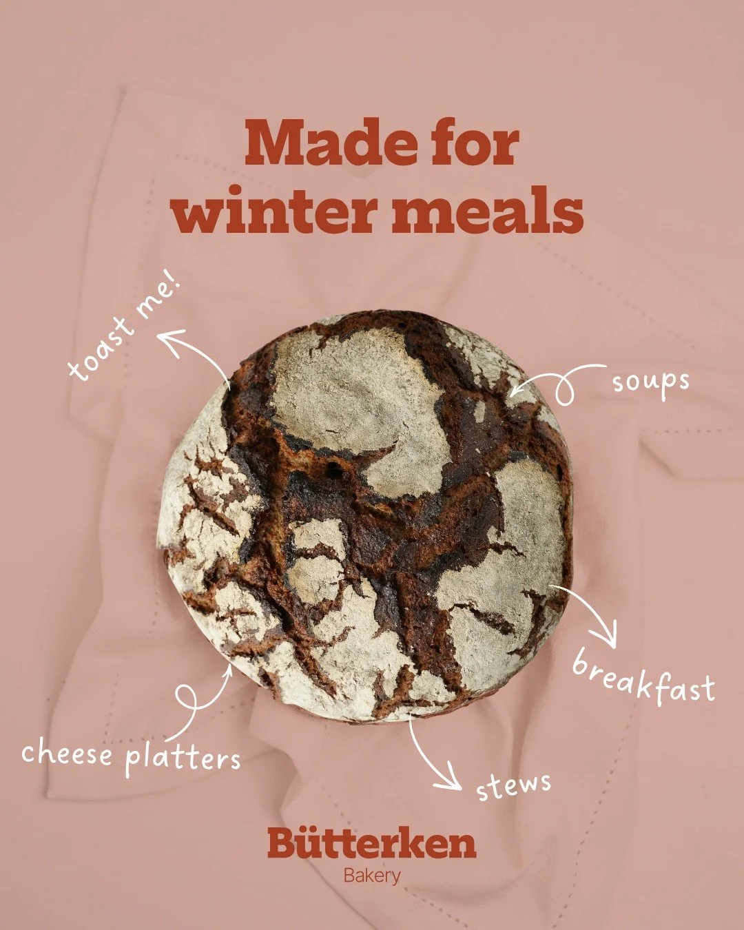 Our Rye is made to be slathered with butter, dunked in hot soup and for lapping up those wintery pasta sauces. 🤌

Tear off a chunk, dip it in something warm, and feel nourished. 

Rye's dense texture and tangy flavour hold up to strong, rich topping