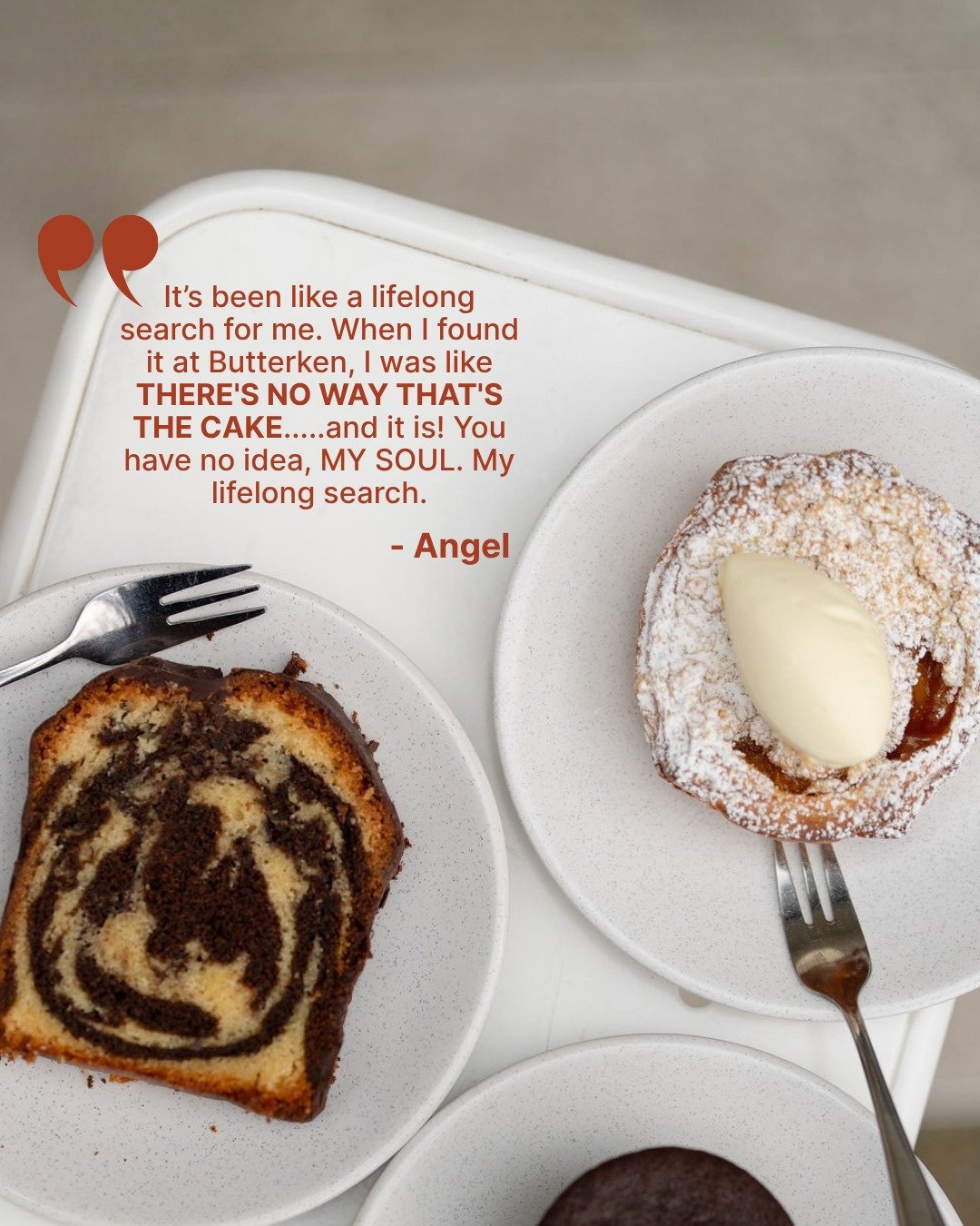 There&rsquo;s nothing we love more than making food that brings people joy. ❤️

We love receiving reviews like this: 

"This bloody marble cake! It&rsquo;s amazing what a little piece of cake can do lol! Butterken has made my whole life because 