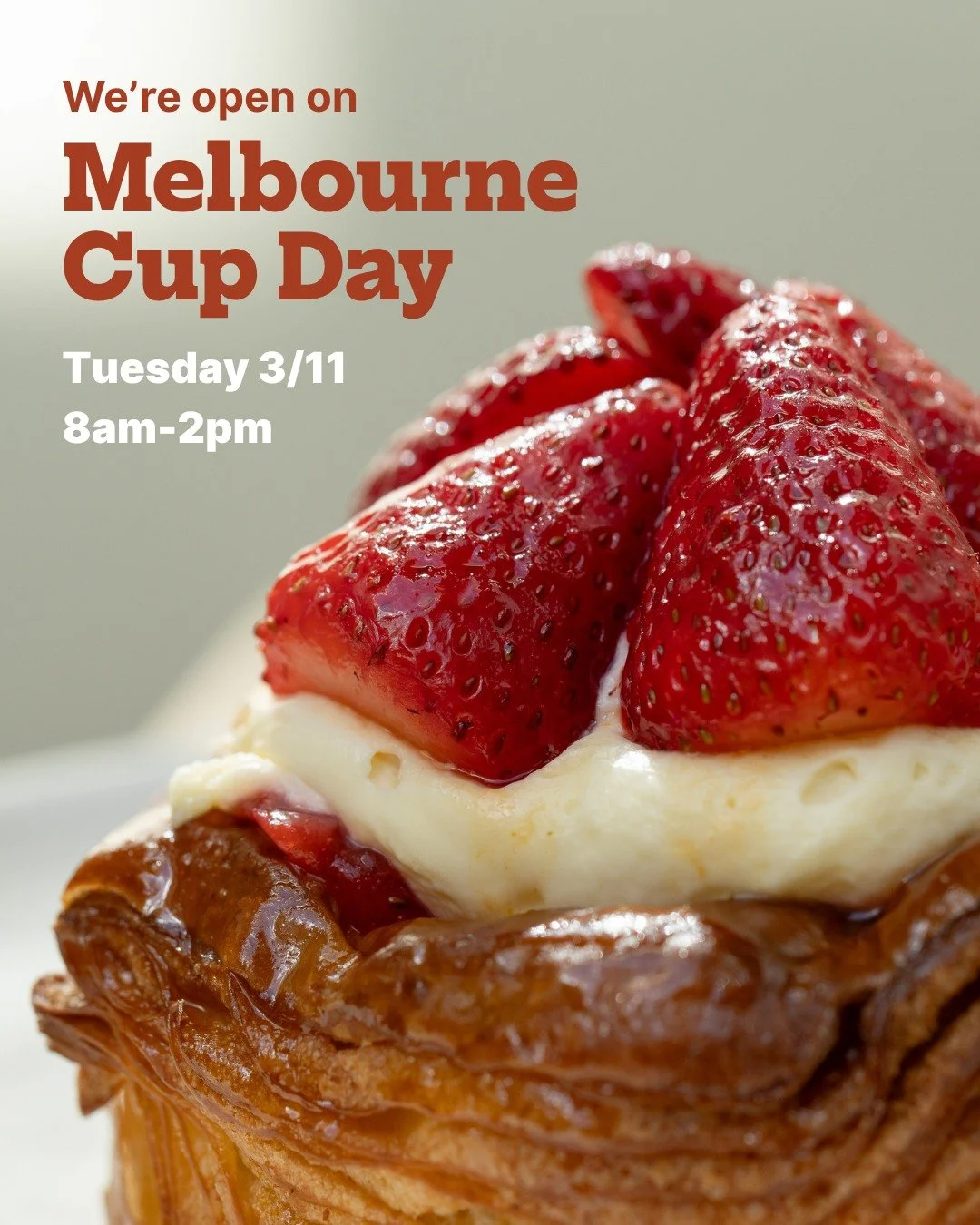 Planning a trip to the Mornington Peninsula over Cup Weekend? 🏇🏼

YES, WE&rsquo;RE OPEN ON MELBOURNE CUP DAY! 🎉

On Tuesday, 3 November, we&rsquo;ll be opening our doors from 8am to 2pm, ready to keep you fuelled with all the good stuff for your C