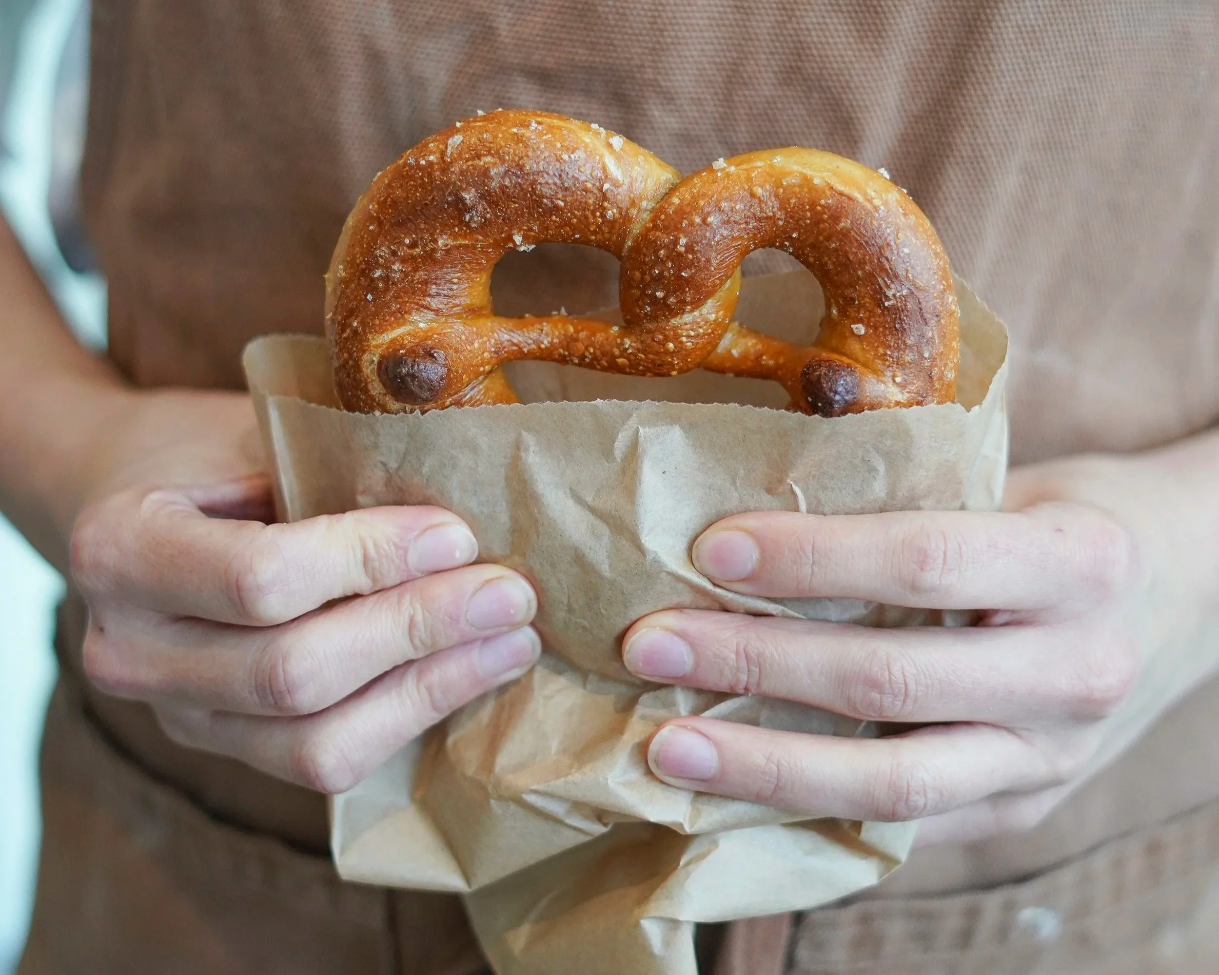 A freshly baked authentic german pretzel