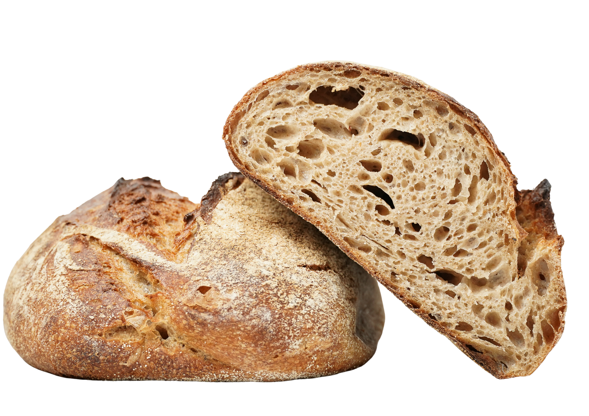 loaf of wheat sourdough cut in half