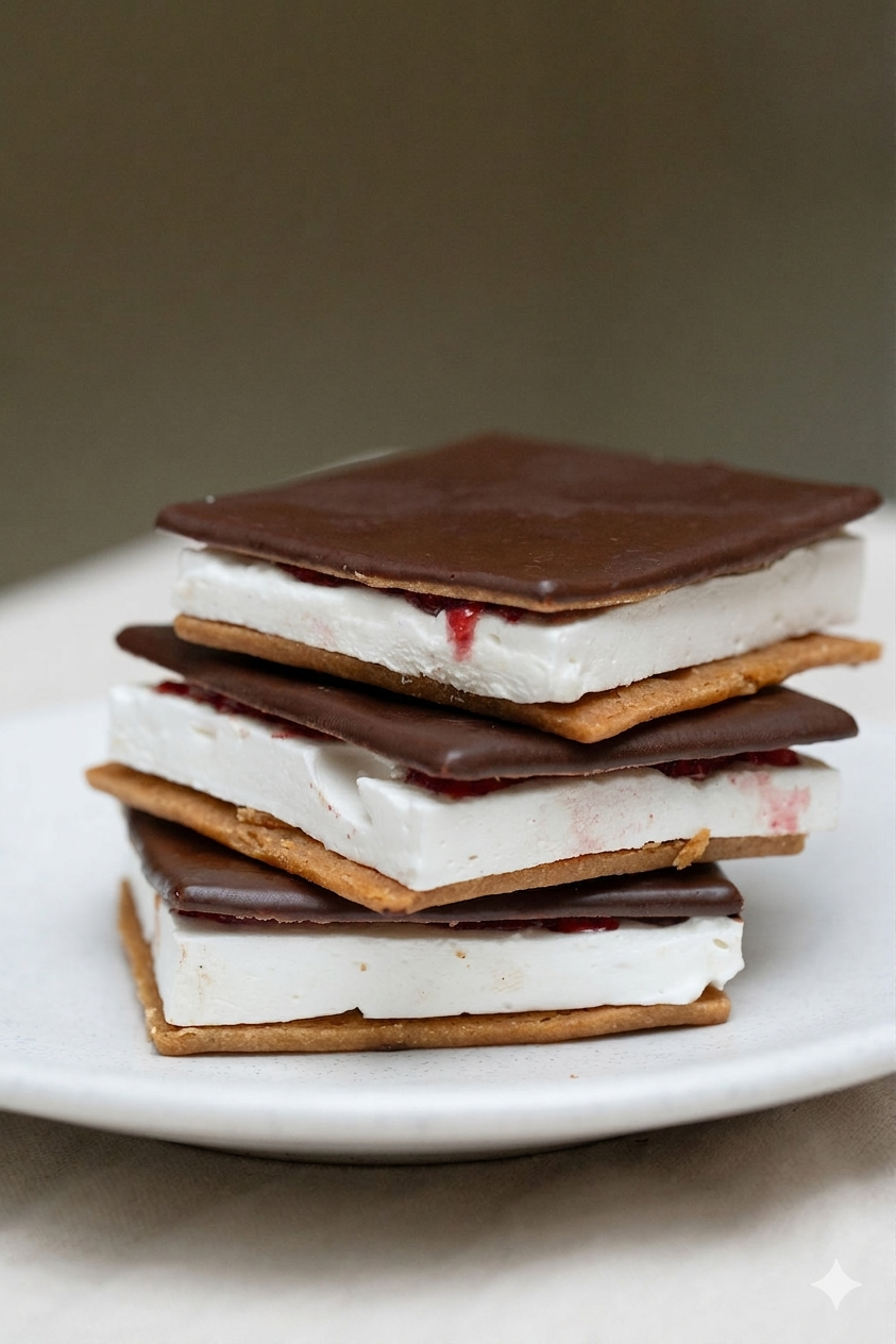 Black Forest Marshmellow Cookie stacked in a pile on a plate
