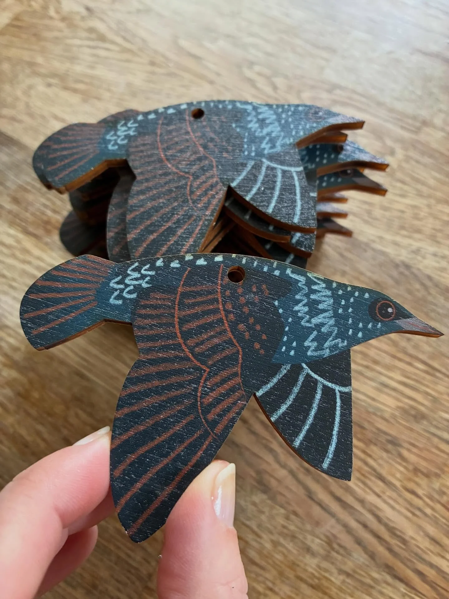 Starlings with wings three ways - down, out and up. Following the love you showed for my &lsquo;sparkle&rsquo; of golden plover last Christmas, I&rsquo;m in the process of creating a set of Suffolk starlings. They are made from sustainably sourced bi