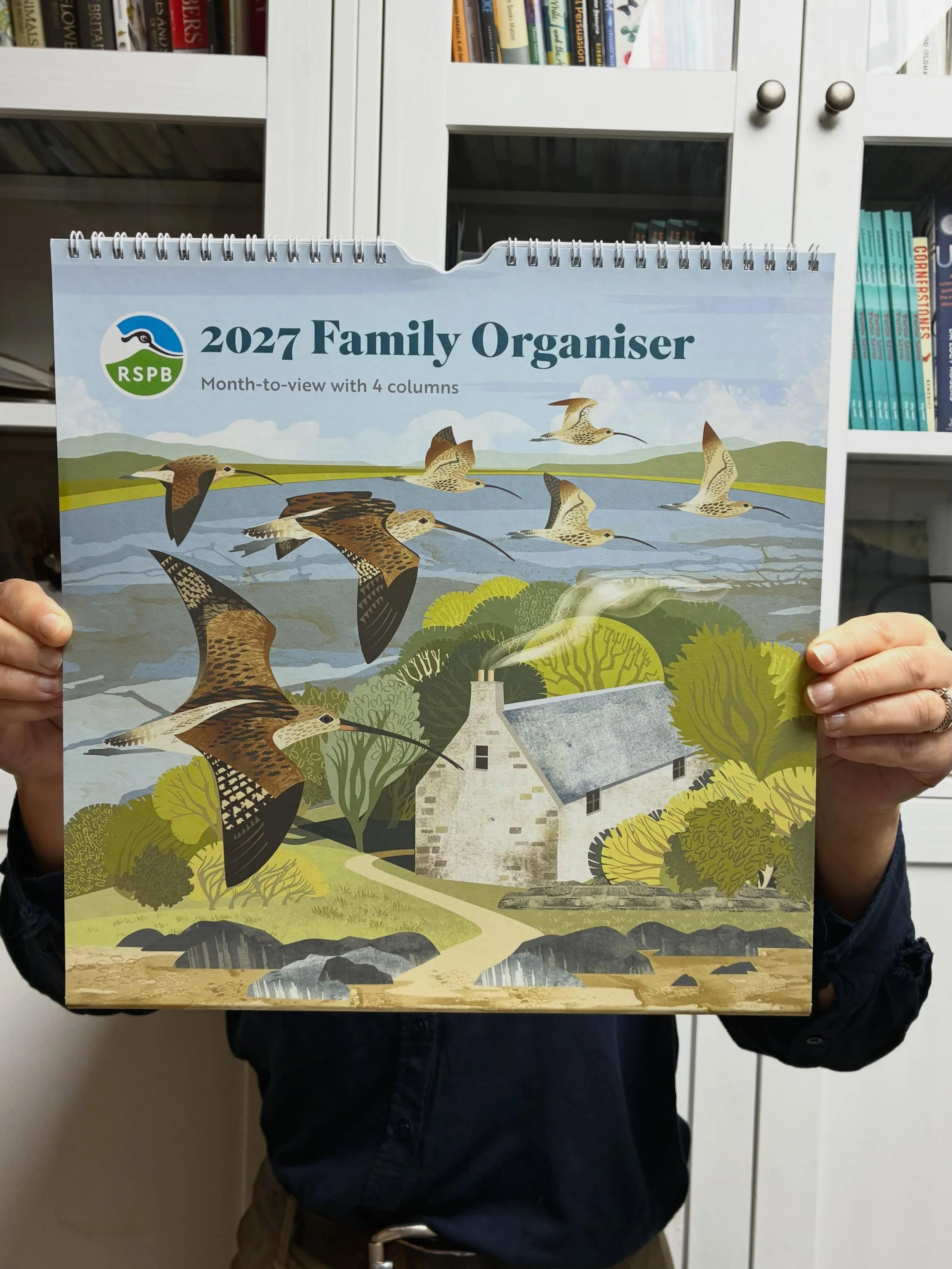Here it is. I&rsquo;m delighted to share the first look at the RSPB 2027 Family Organiser. The cover features the flock of curlew I first sketched on holiday last summer at Loch Crinan in Argyll. One early morning they flew over our house and I drew 