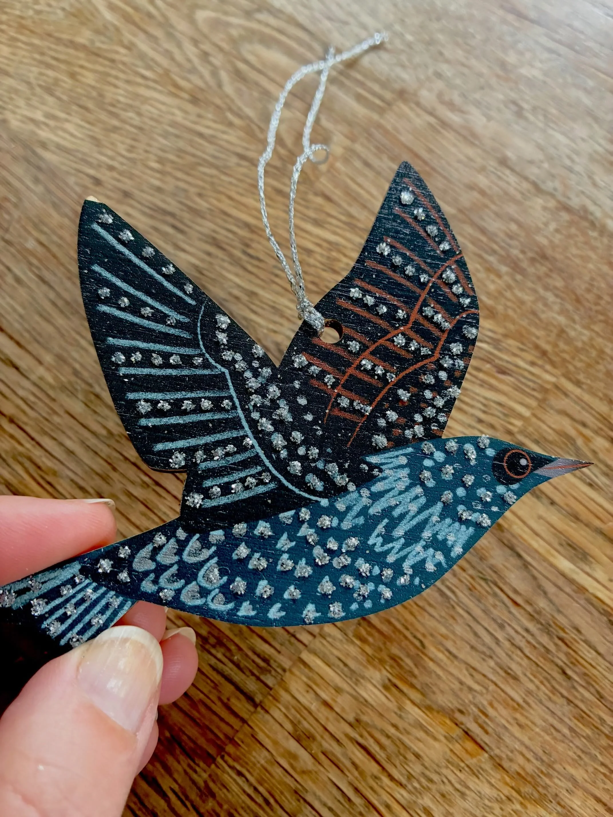 My Suffolk Starlings, with glittering constellations on their wings, are in production. These hand decorated little wooden birds will be available in gift sets of three, similar to the Golden Plover from last year. It would be great if you could let 