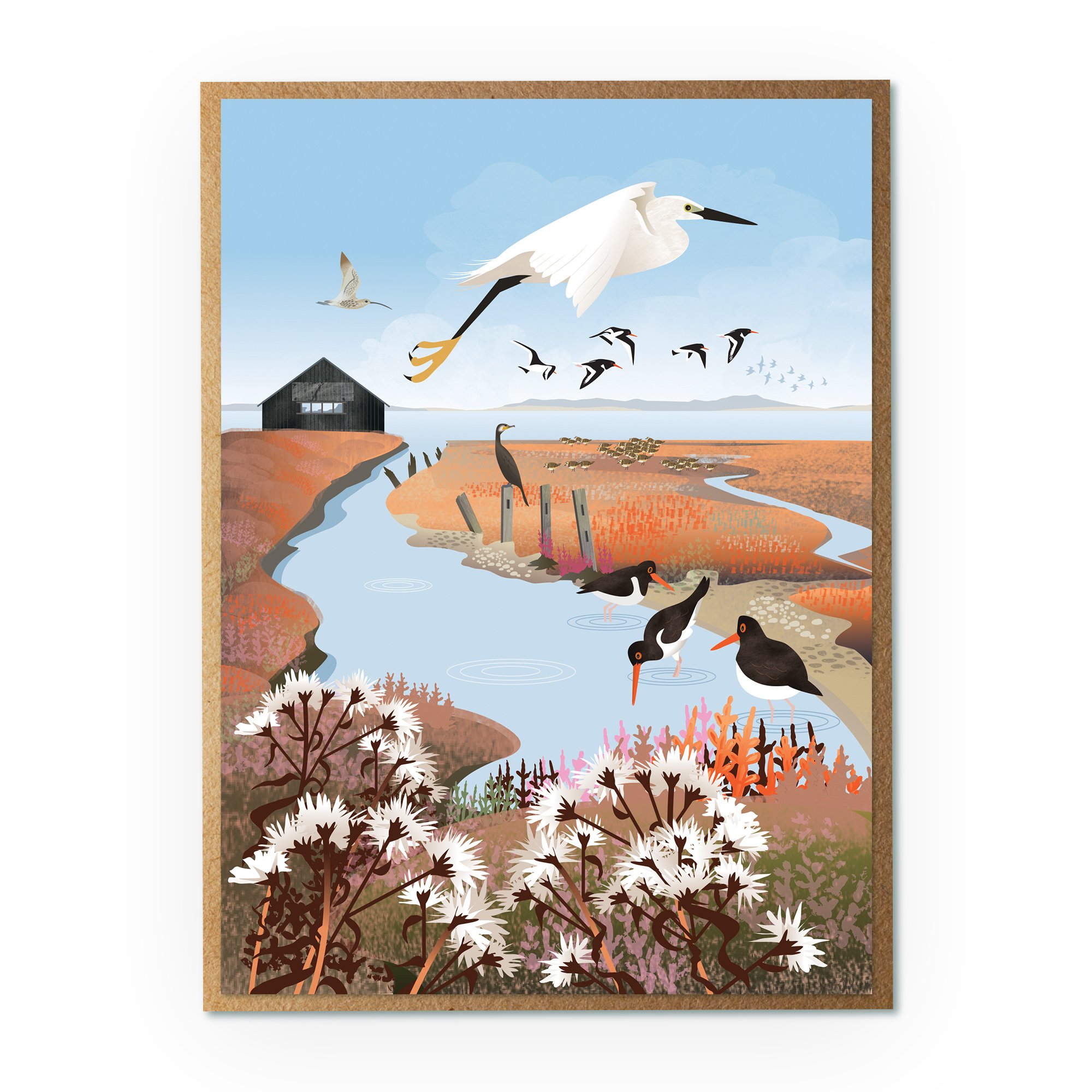 Little egret and boathouse illustration