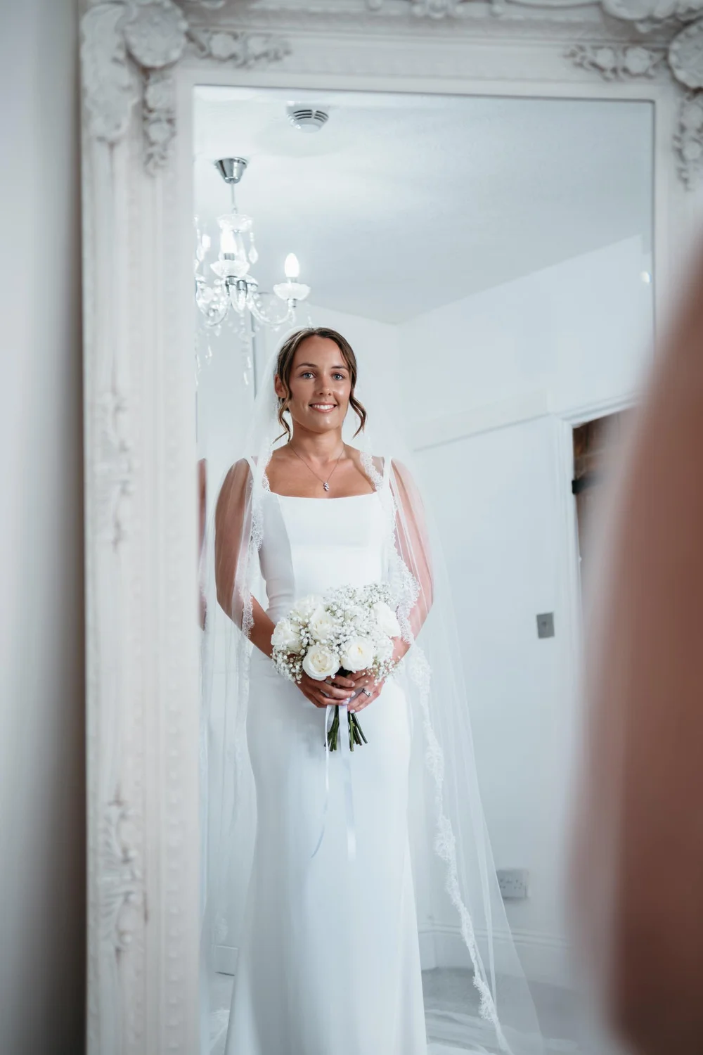 Bride getting ready before her wedding ceremony at Danby Castle