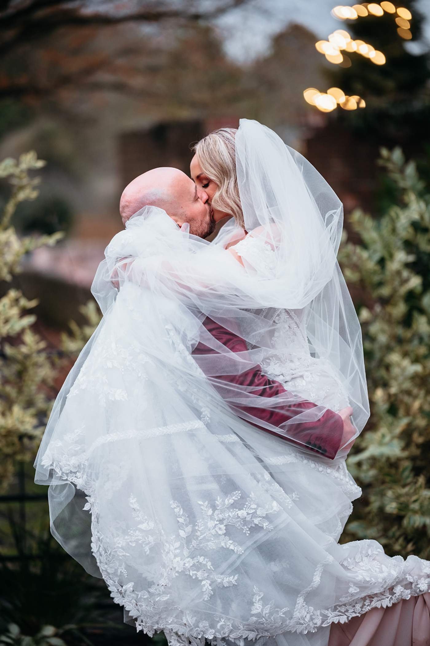 bride and groom at the croft hotel kissing