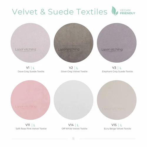 Grey textiles and pale velvet swatches