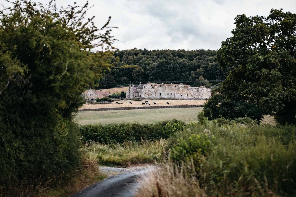 The country lane approaching Danby Castle wedding venue in the North York Moors