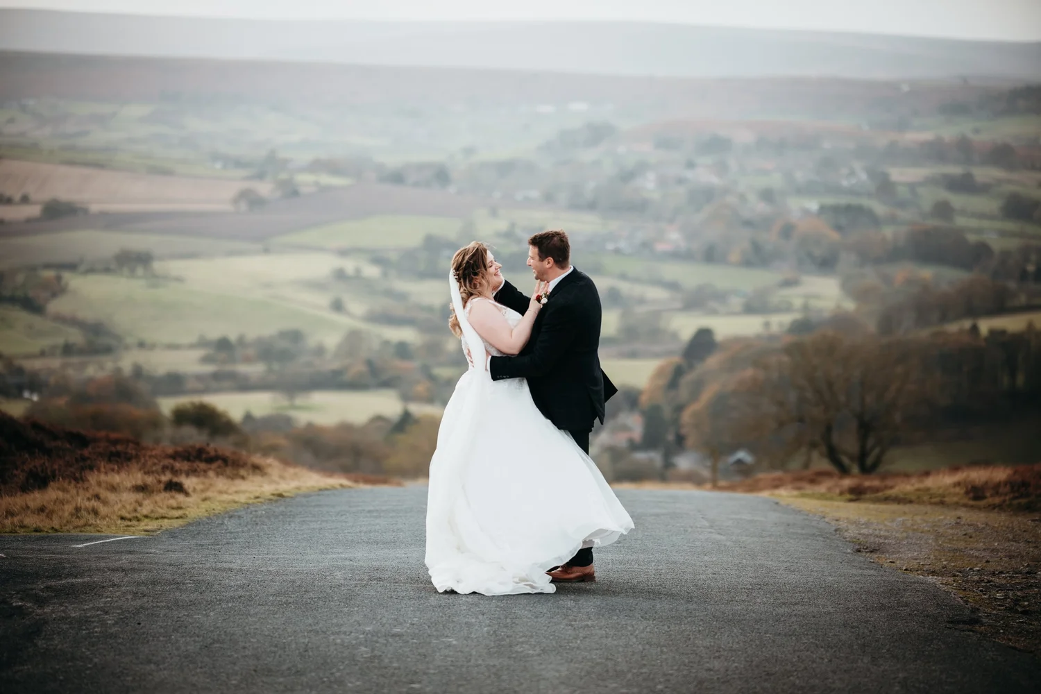 Bride and groom photographed at Danby Castle in the North York Moors