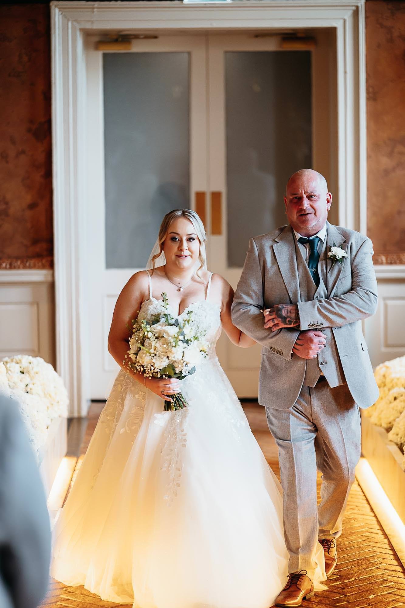 Bride and her father entering the Secret Garden Chapel at The Croft Hotel near Darlington