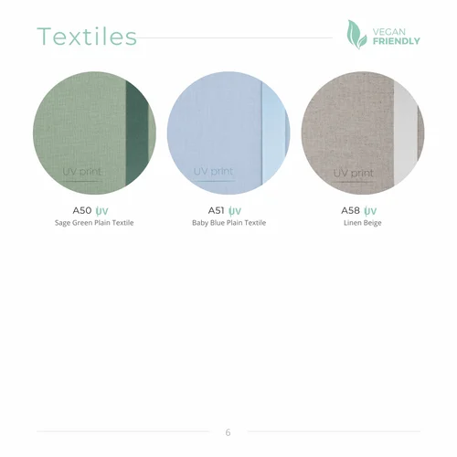 Sage green, baby blue and linen beige fabric swatches