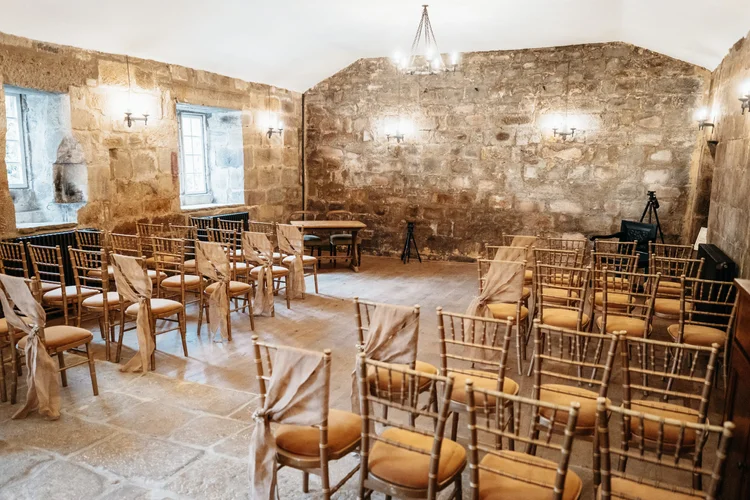 The Courtroom at Danby Castle set for a wedding ceremony